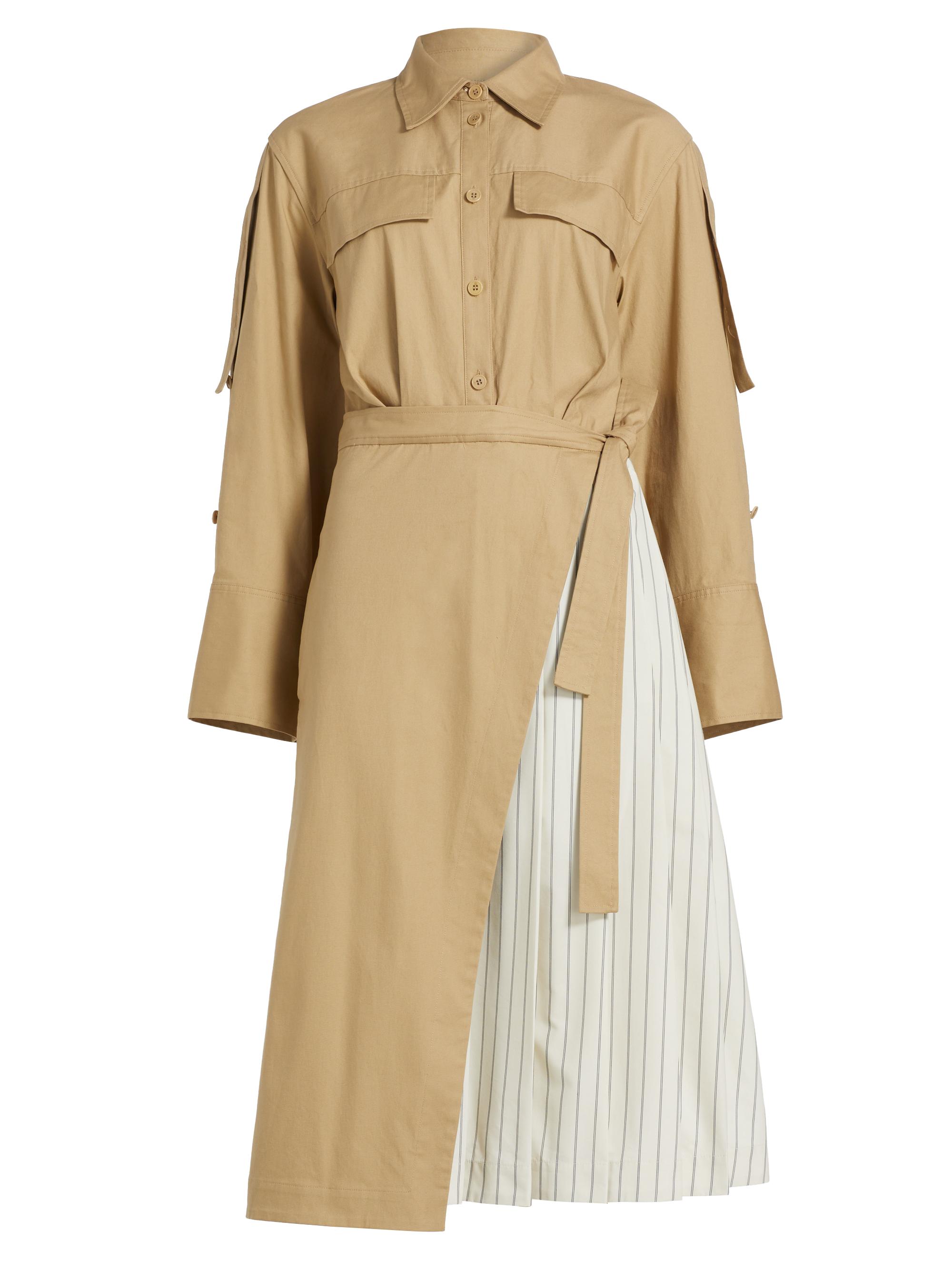 3.1 Phillip Lim Women's LS Pleated Mixed-Media Wrap Shirtdress - Khaki