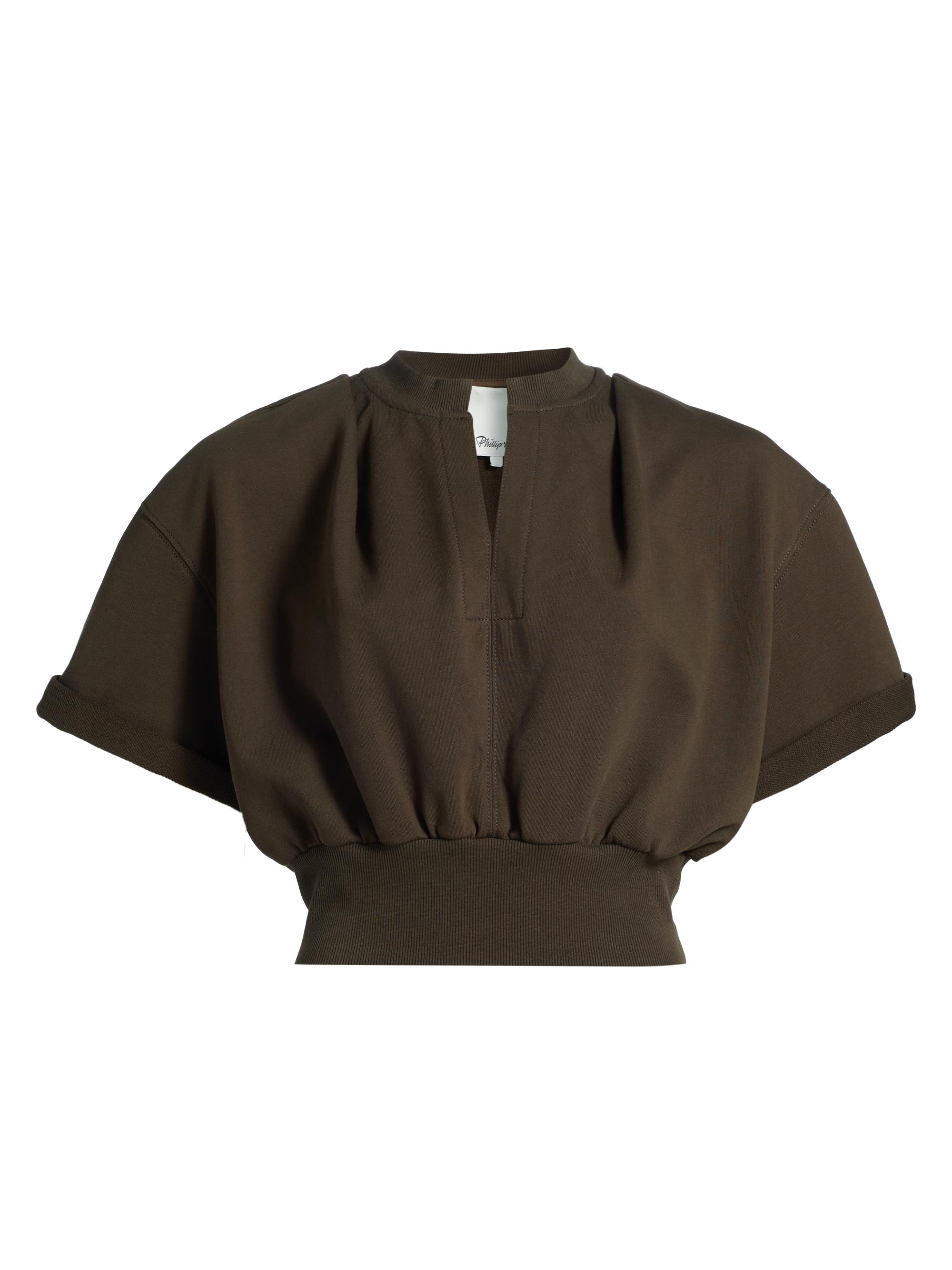 3.1 Phillip Lim Women's Split-Neck Cropped Sweatshirt - Dk Chocolate