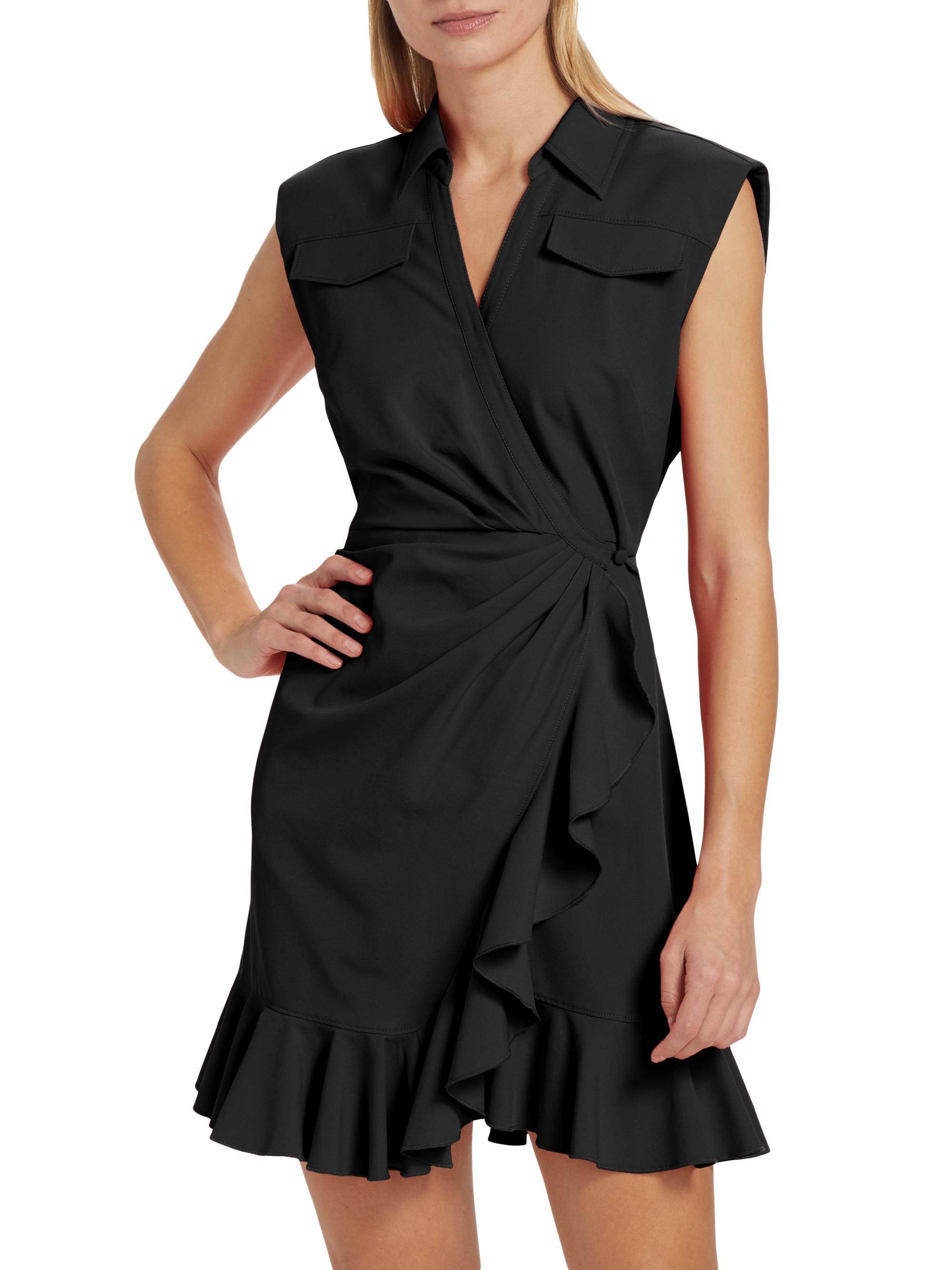 knee length dresses for ladies Black-Satin Wrap Mini-Dress main image 1