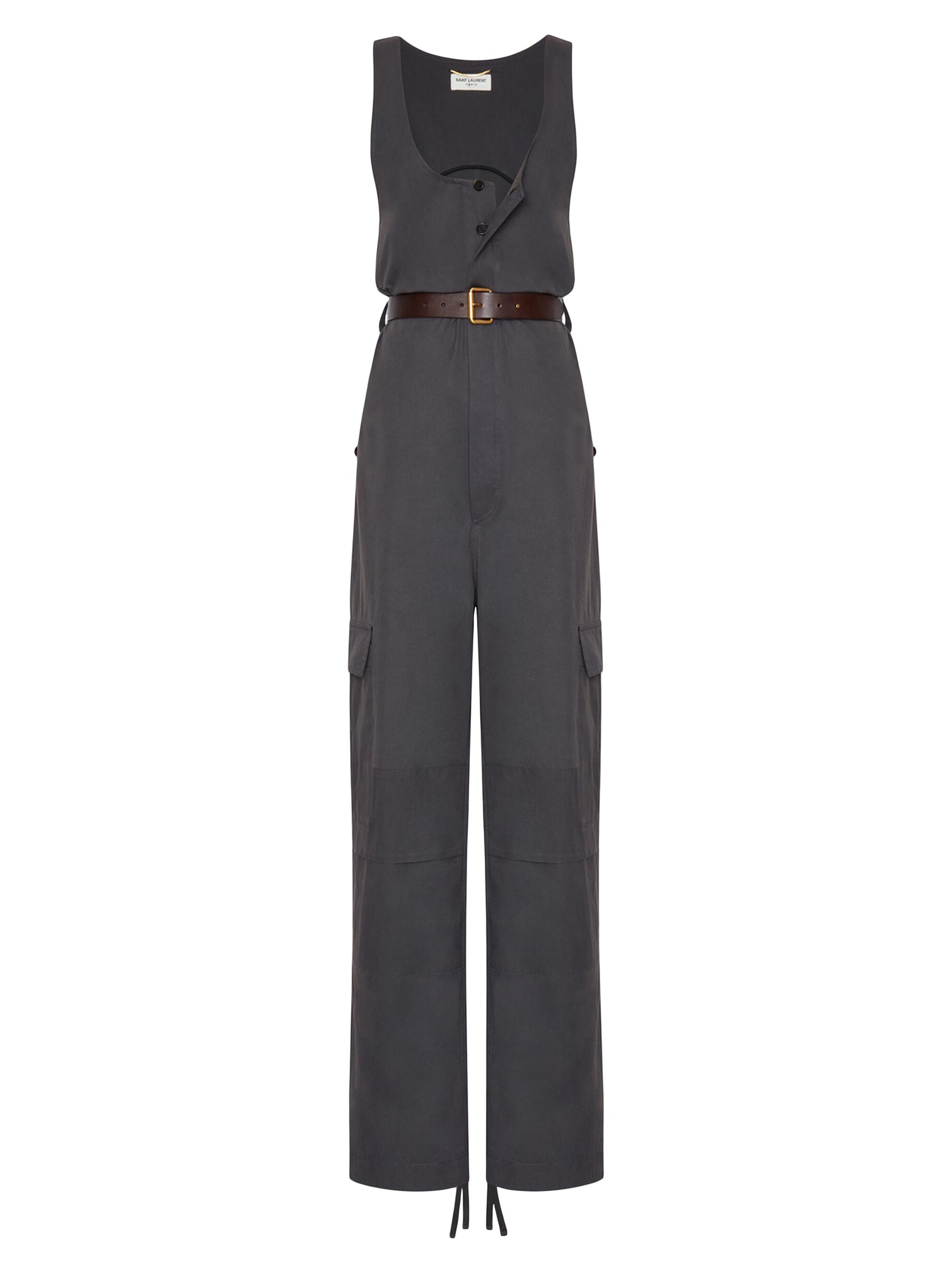 Saint Laurent Women's Cassandre Jumpsuit in Cotton Twill - Gris Fonce