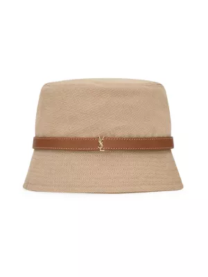 Saint Laurent logo-plaque straw bucket hat - Brown