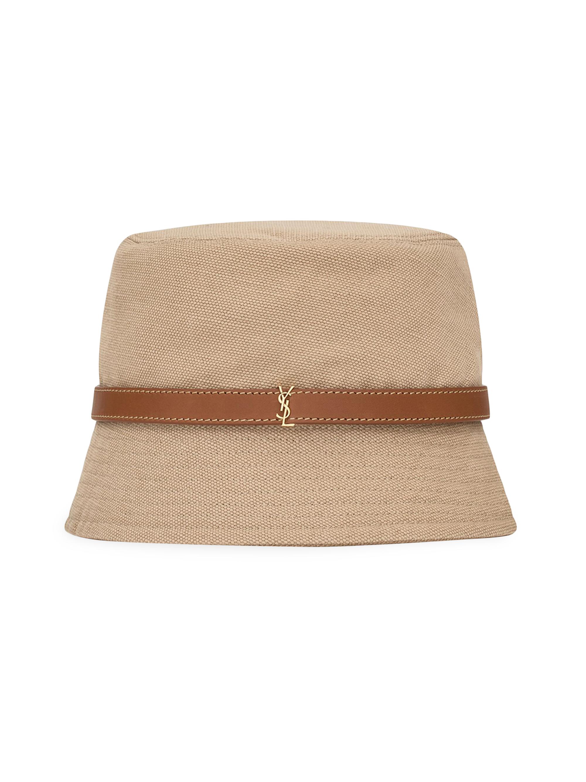 Saint Laurent logo-plaque straw bucket hat - Brown