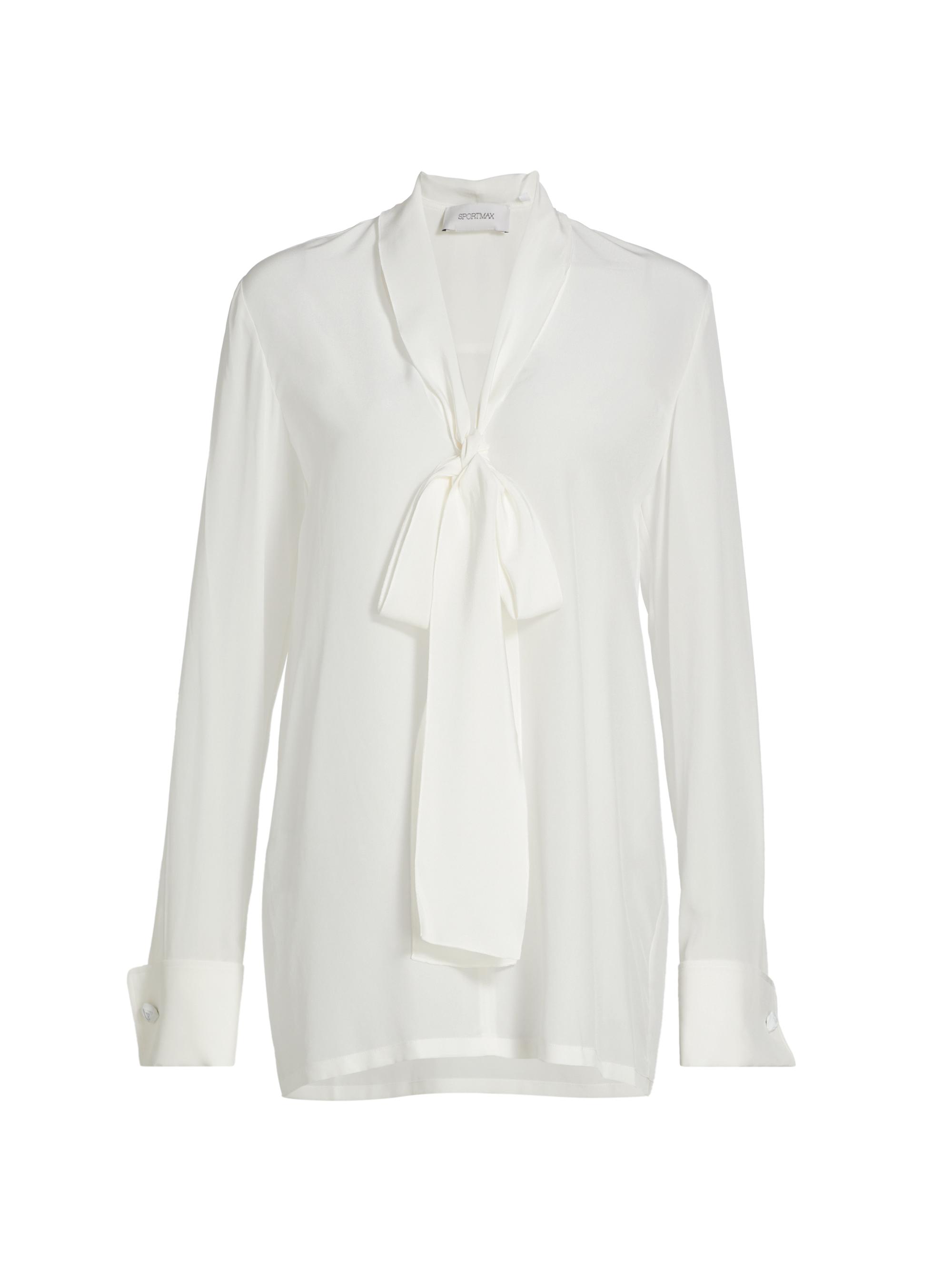 Sportmax Women's Silk Tieneck Long-Sleeve Blouse - White
