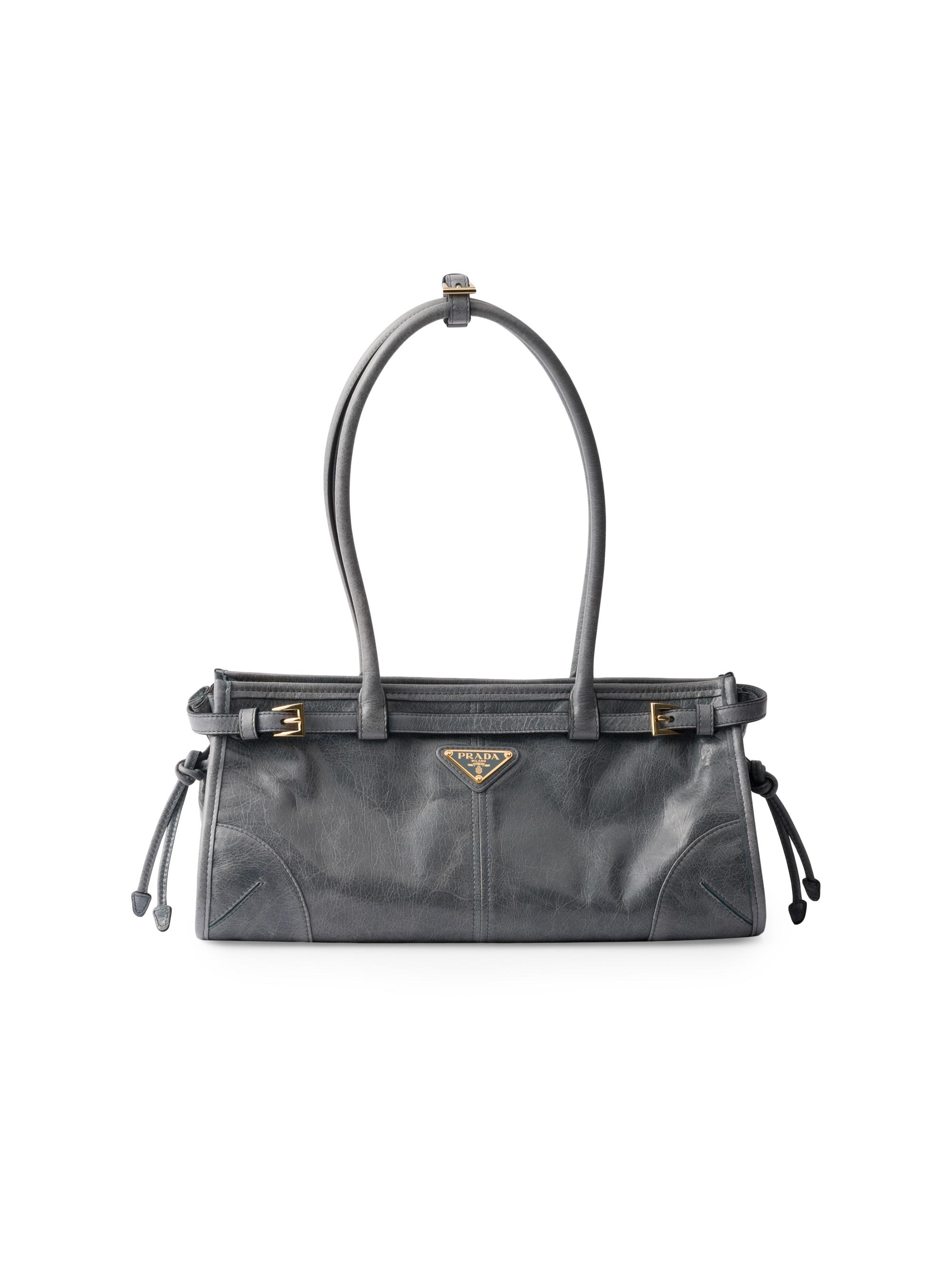 Prada Women's Bonnie  Leather Top Handle Bag - Blue Grey