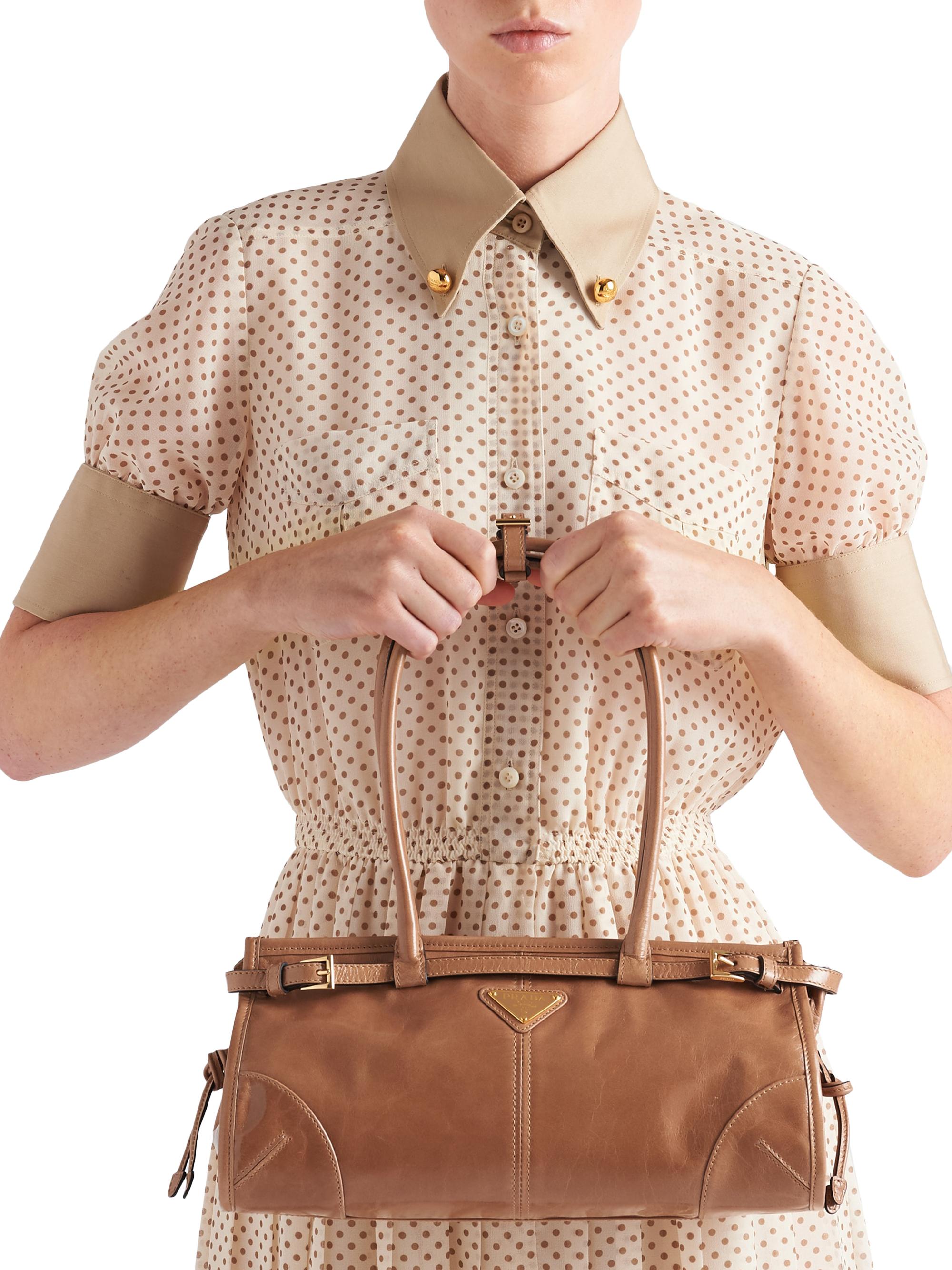 Prada Women's Bonnie  Leather Top Handle Bag - Brown