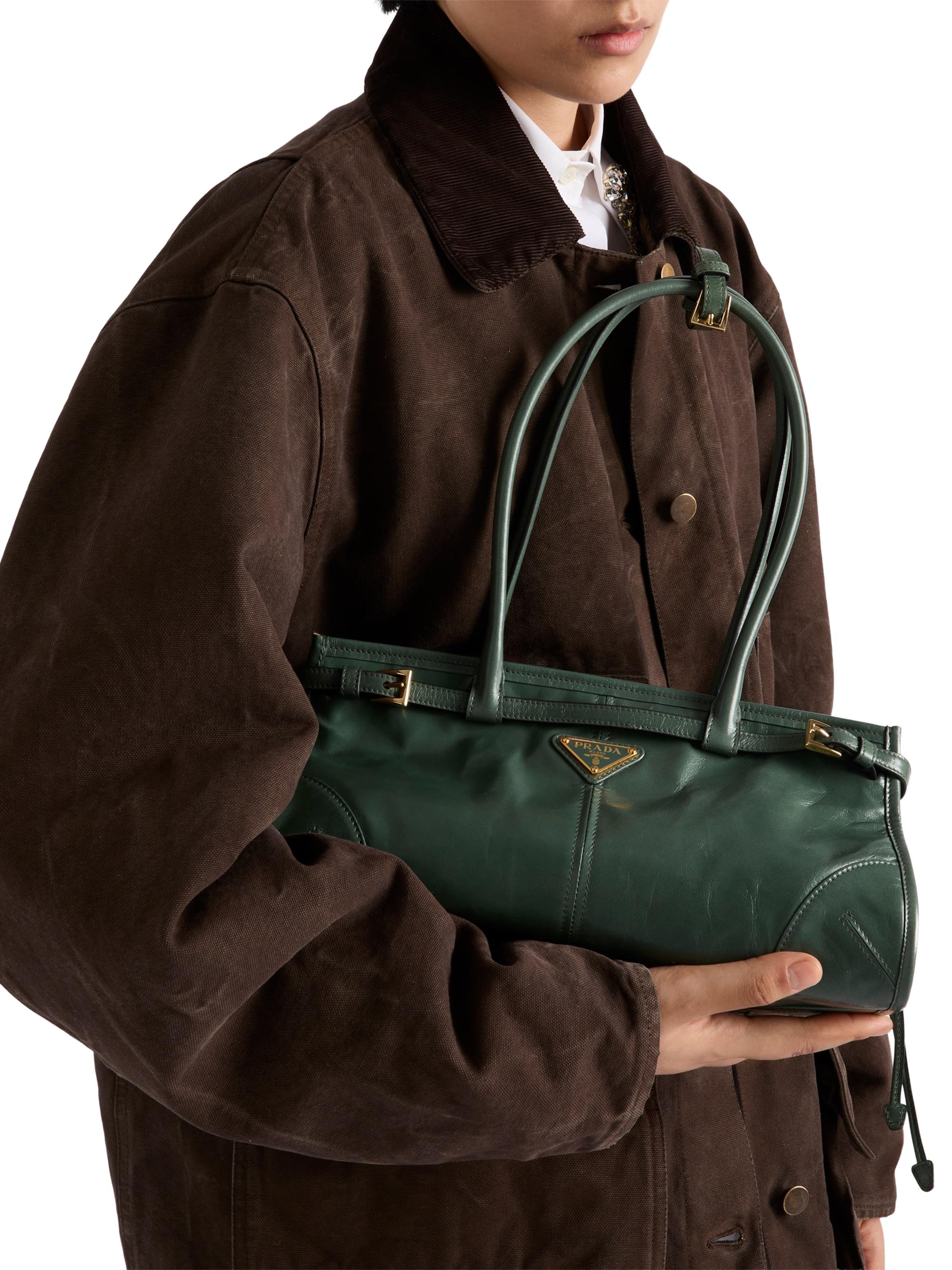 Prada Women's Bonnie  Leather Top Handle Bag - Green - Women's Bags