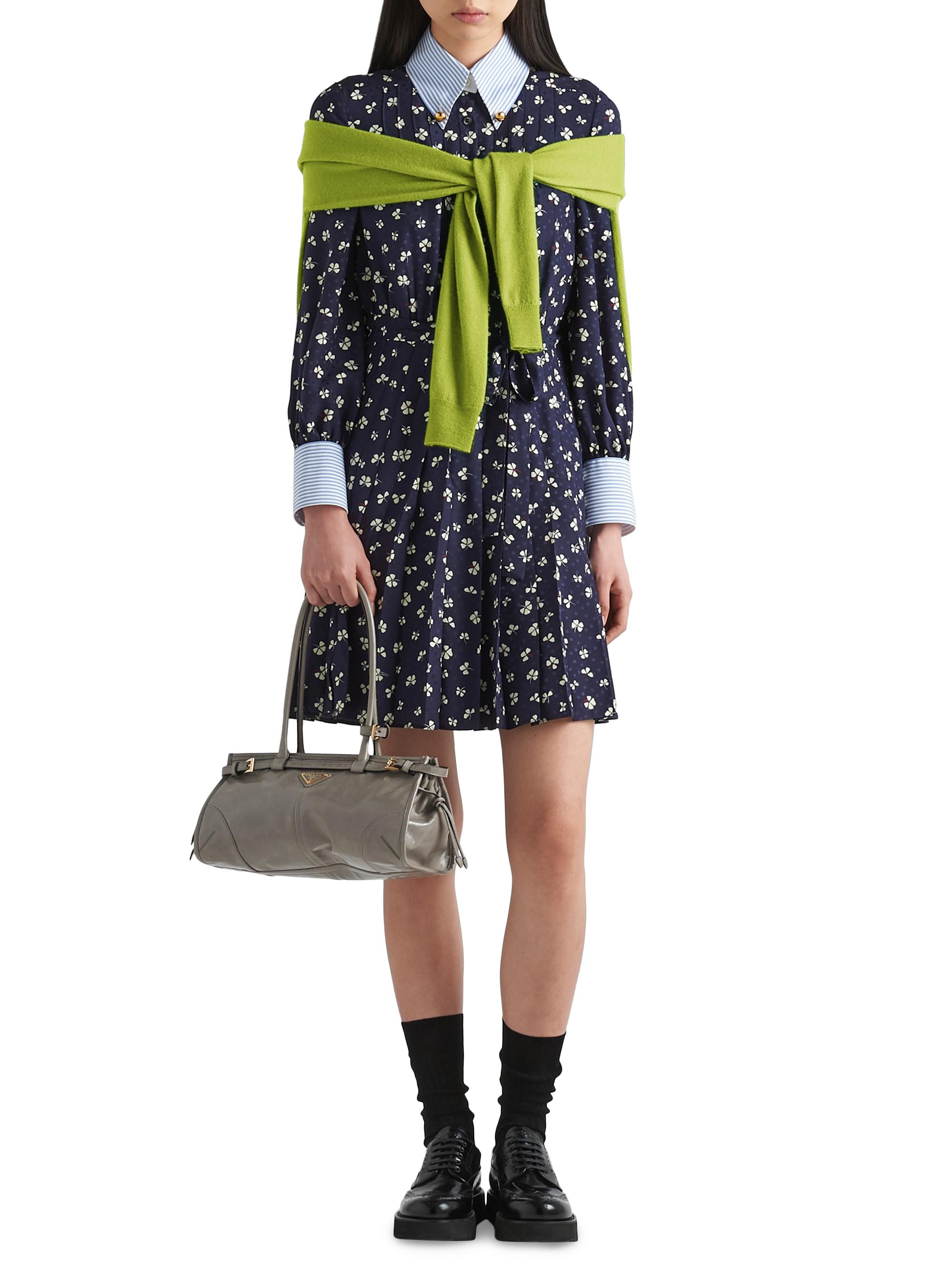 Prada Women's Bonnie  Leather Top Handle Bag - Grey