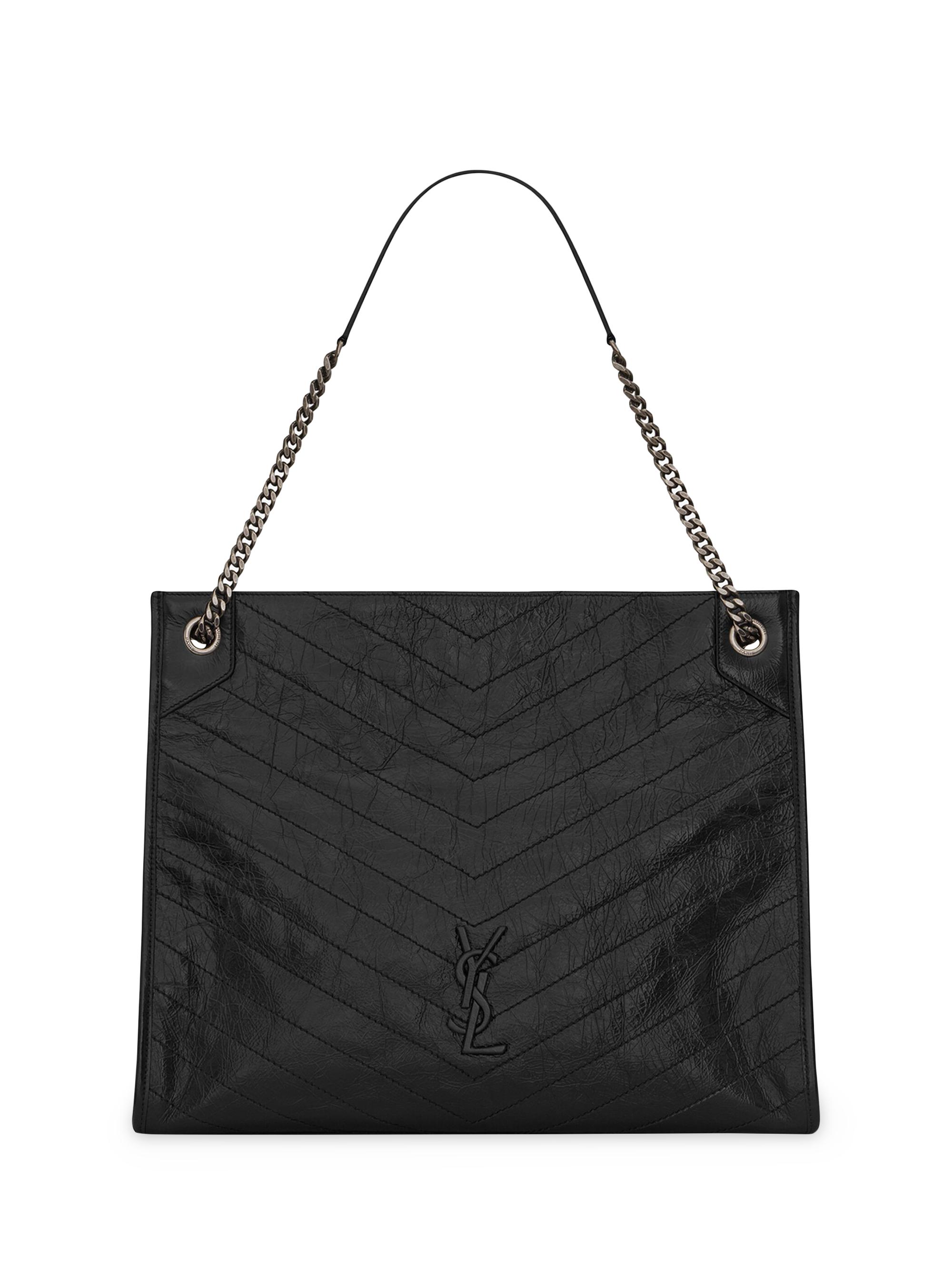 Saint Laurent Women's Niki  Shopping in Crinkled Vintage Leather Bag - Black
