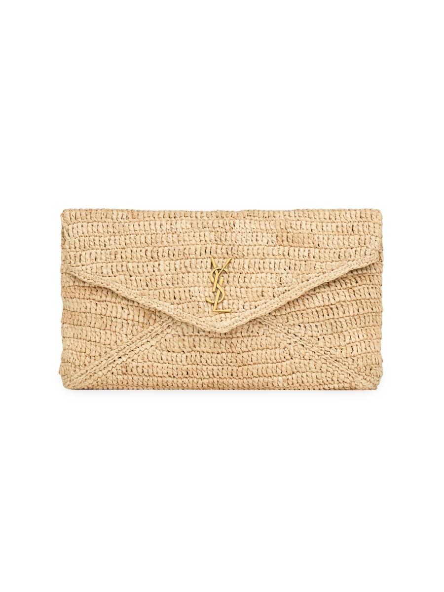 【関税＆送料込み】Saint Laurent Cassandre Pouch Saint Laurent Cassandre Large Envelope Pouch in Raffia