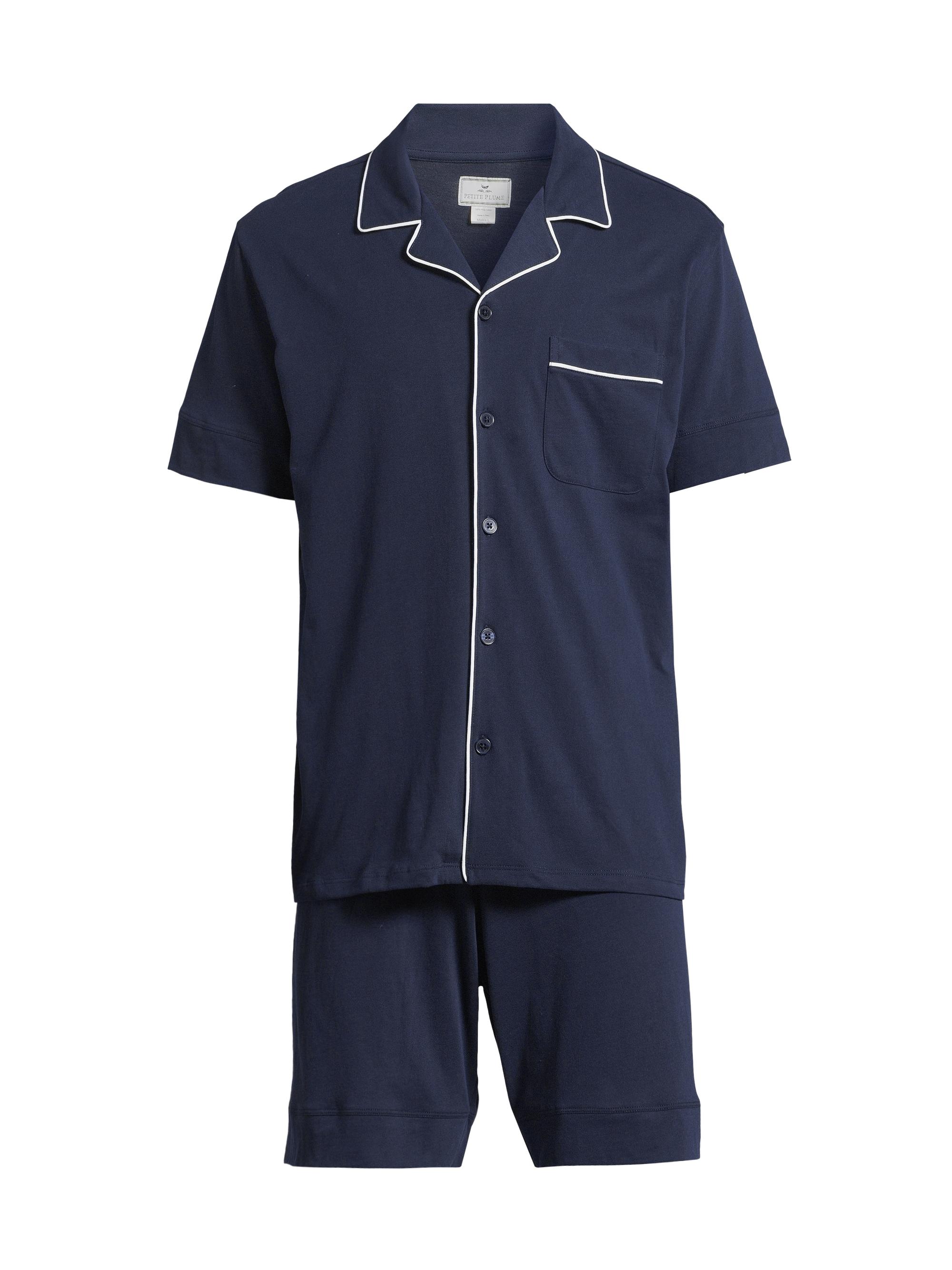 Petite Plume Men's Pima Cotton Pajamas - Navy