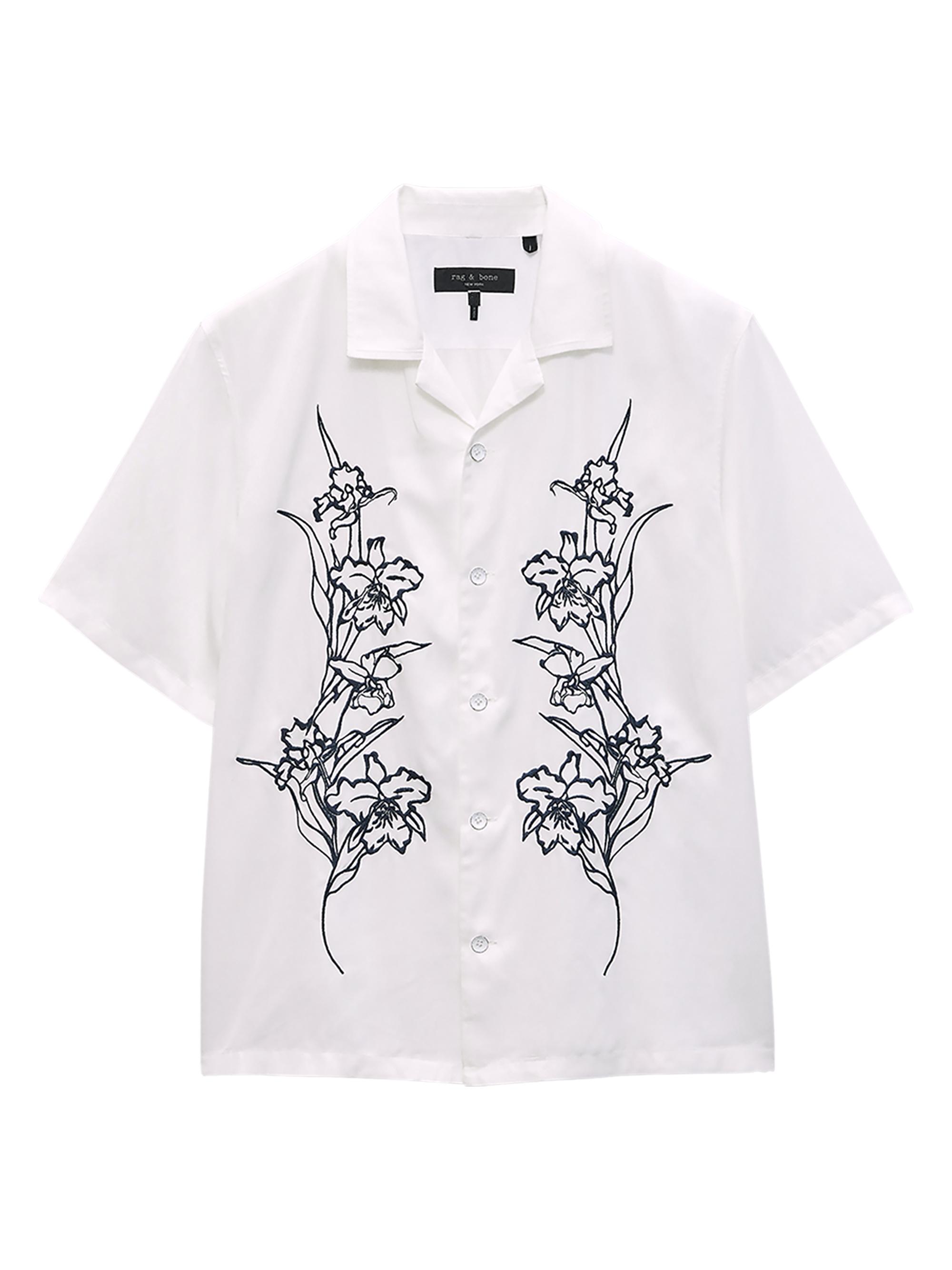 rag & bone Men's Avery Resort Embroidered Shirt - Aged White