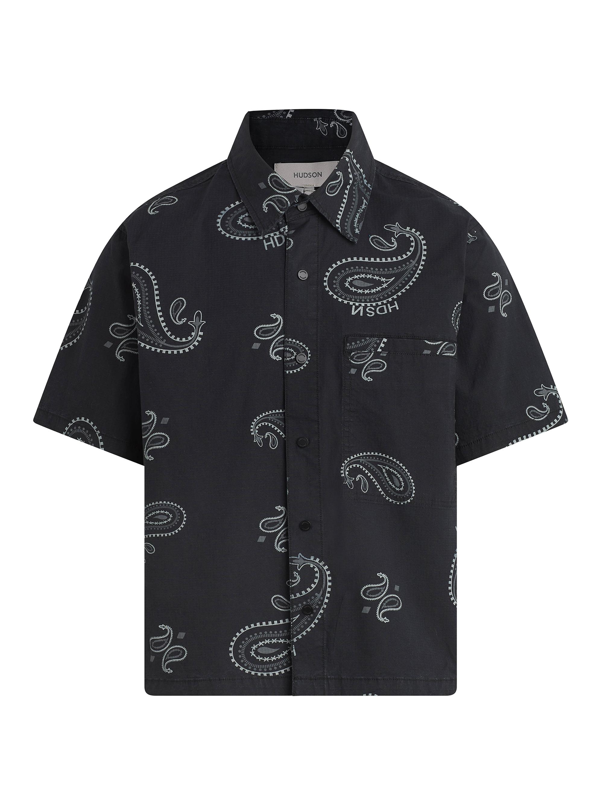 Hudson Jeans Men's Bandana Cropped Button-Front Shirt - Black Bandana