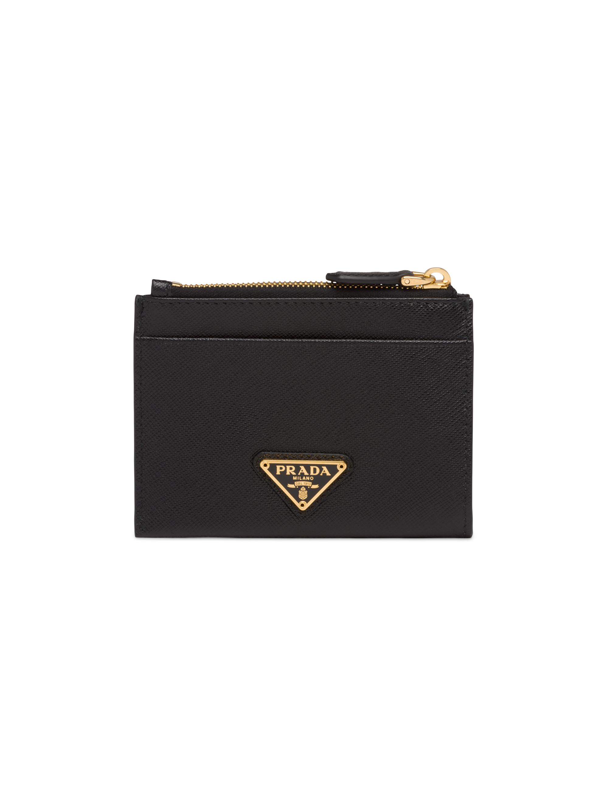 Prada Women's Saffiano Leather Card Holder - Black Gold