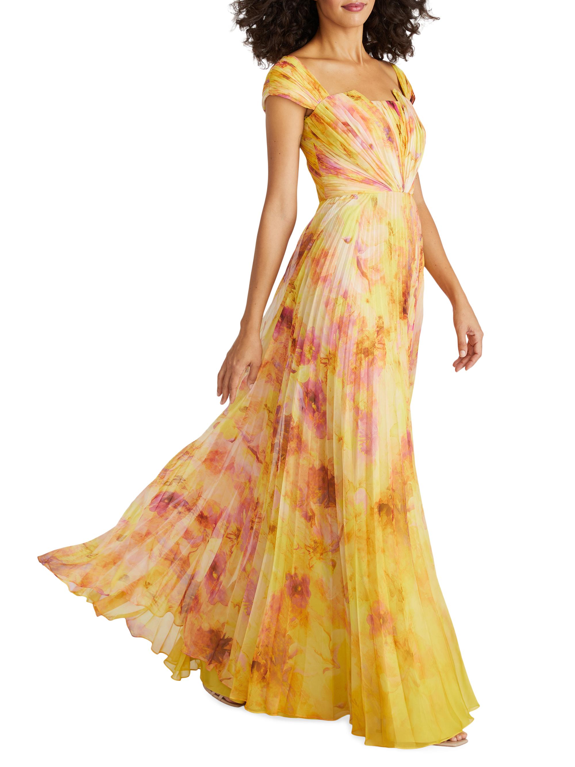 Theia Women's Rian Pleated Chiffon Gown - Stained Glass Ombre