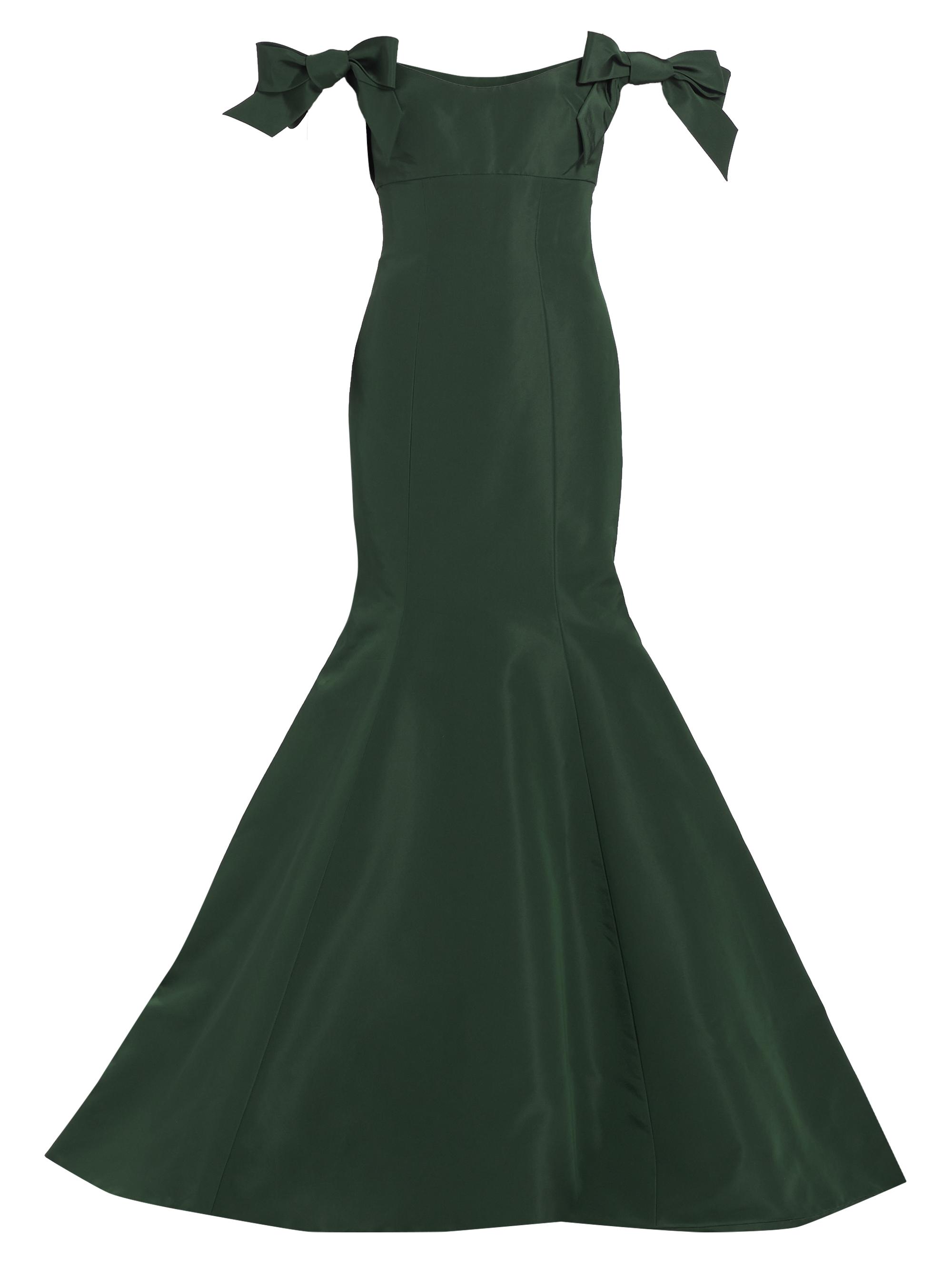 Monique Lhuillier Women's Silk Bow-Sleeve Trumpet Gown - Juniper