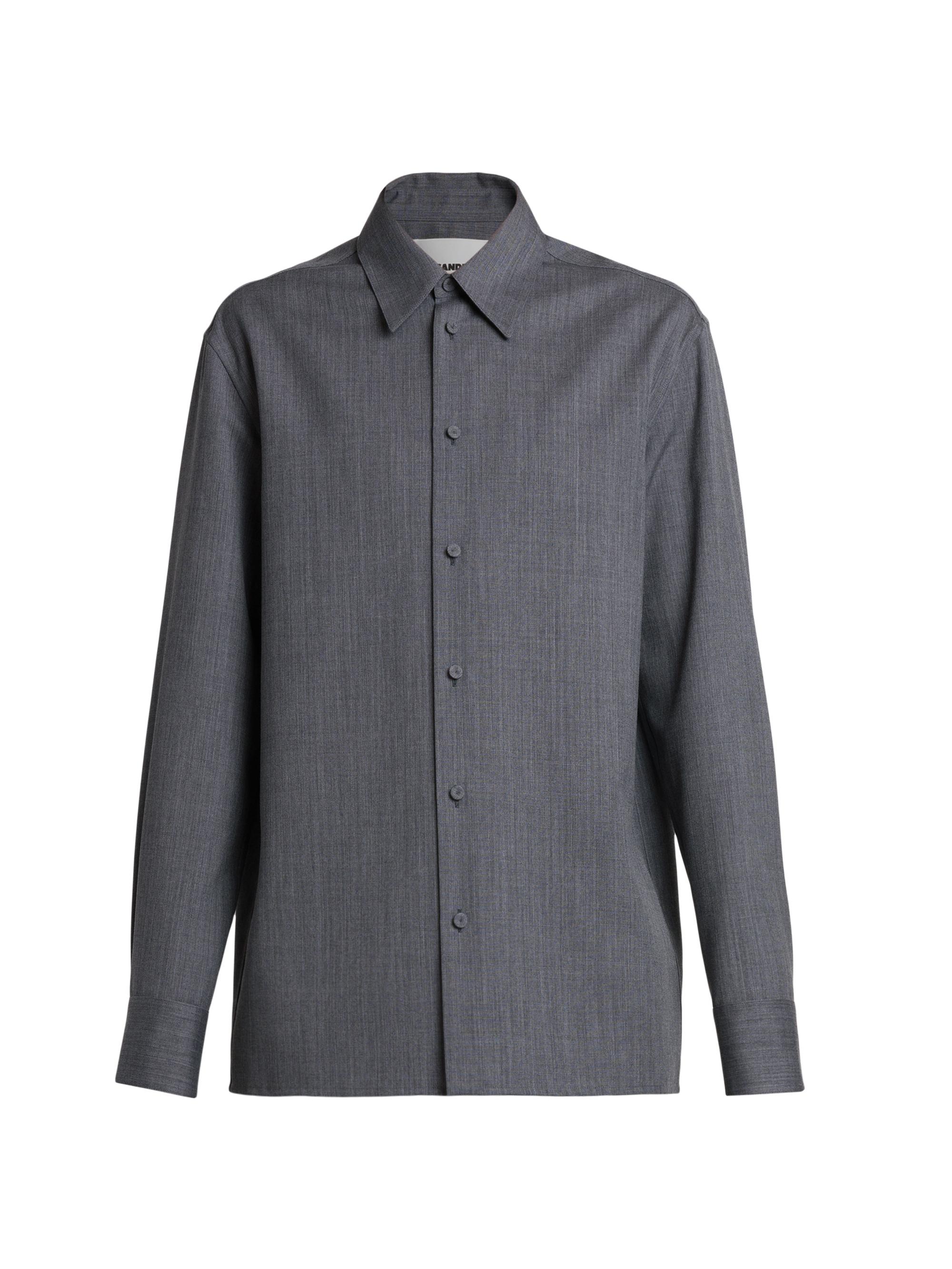Jil Sander Men's Wool Button-Front Shirt - Volcanic Grey