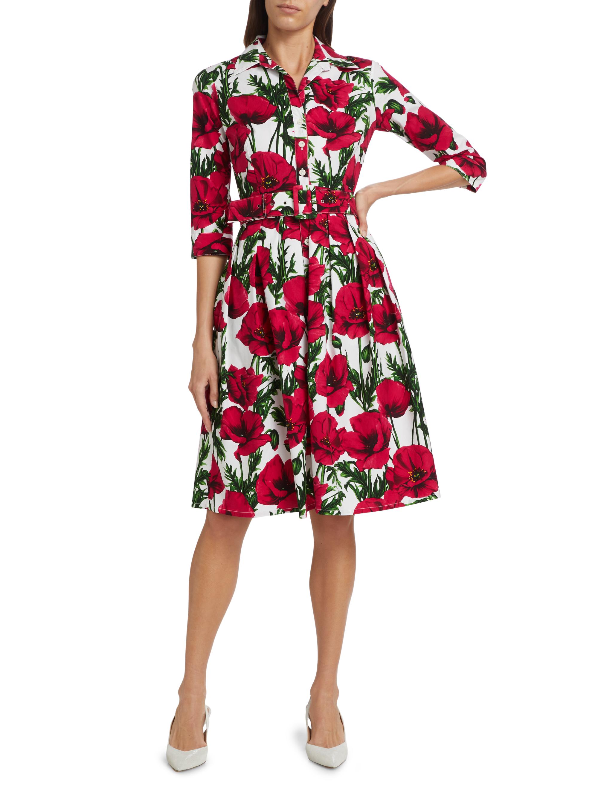 Samantha Sung Women's Poppy Stretch Cotton Shirtdress - White Pink