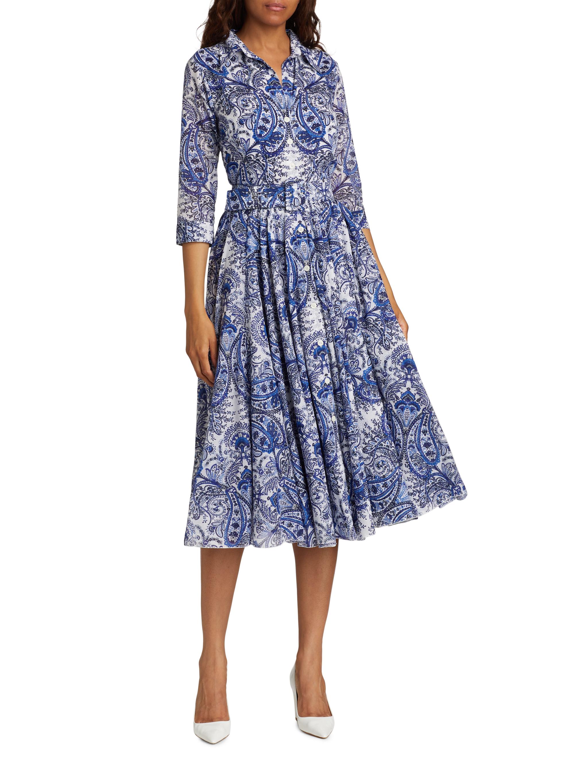 Samantha Sung Women's Aster Paisley Cotton Shirtdress - Russian Paisley White Blue