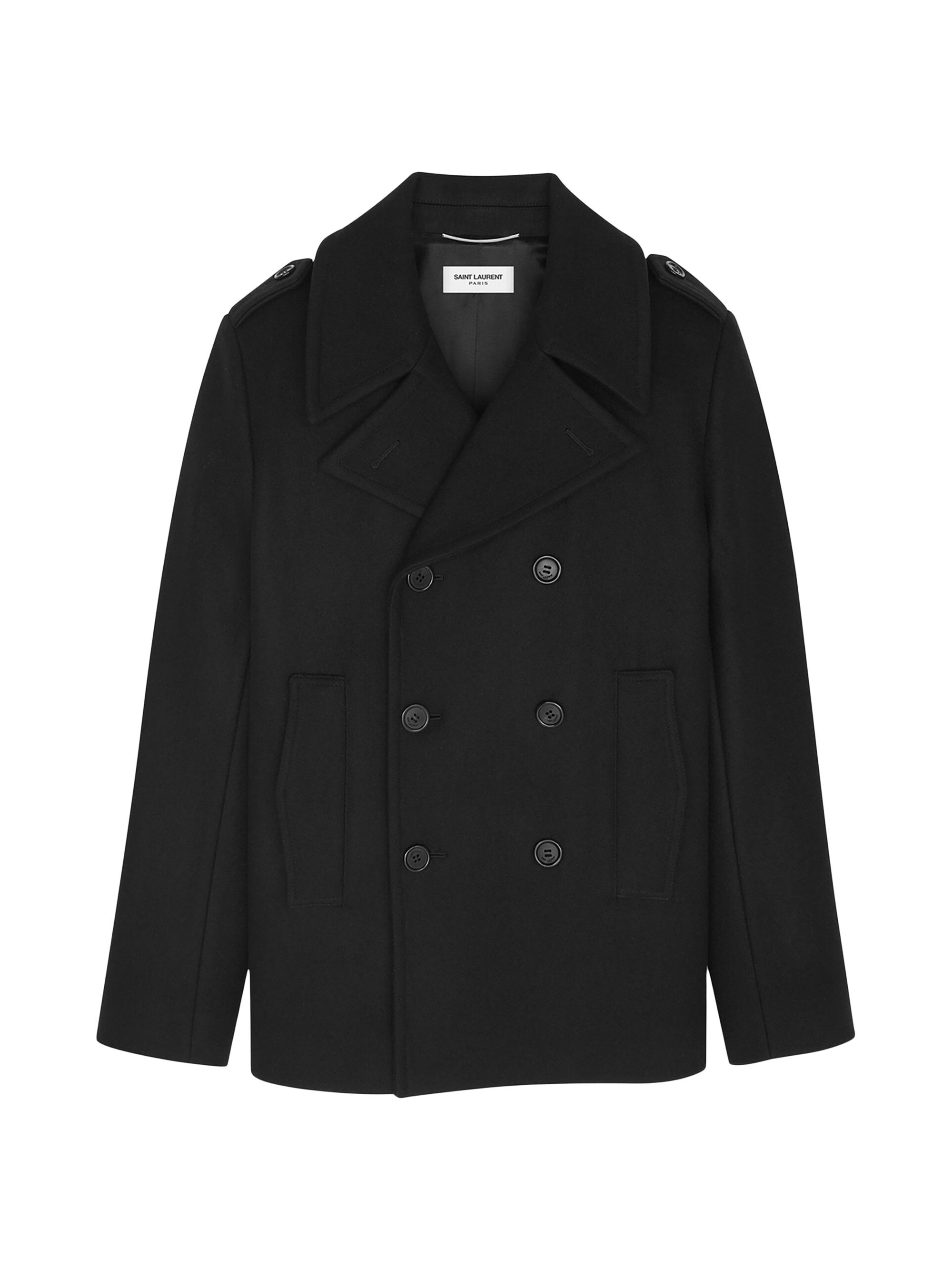 Saint Laurent Men's Double-Breasted Peacoat in Wool - Black