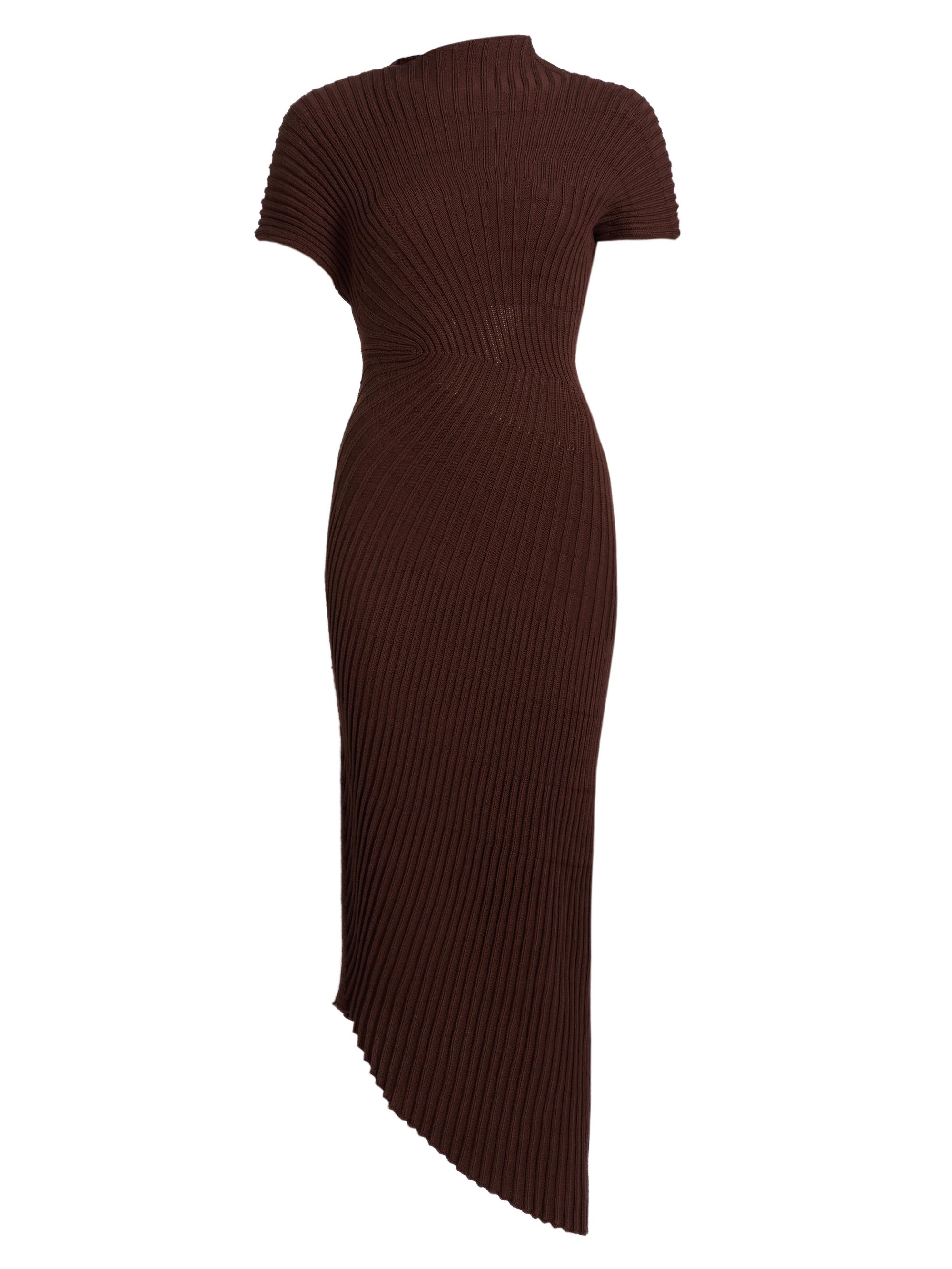 Chrysta Rib-Knit Asymmetric Midi-Dress