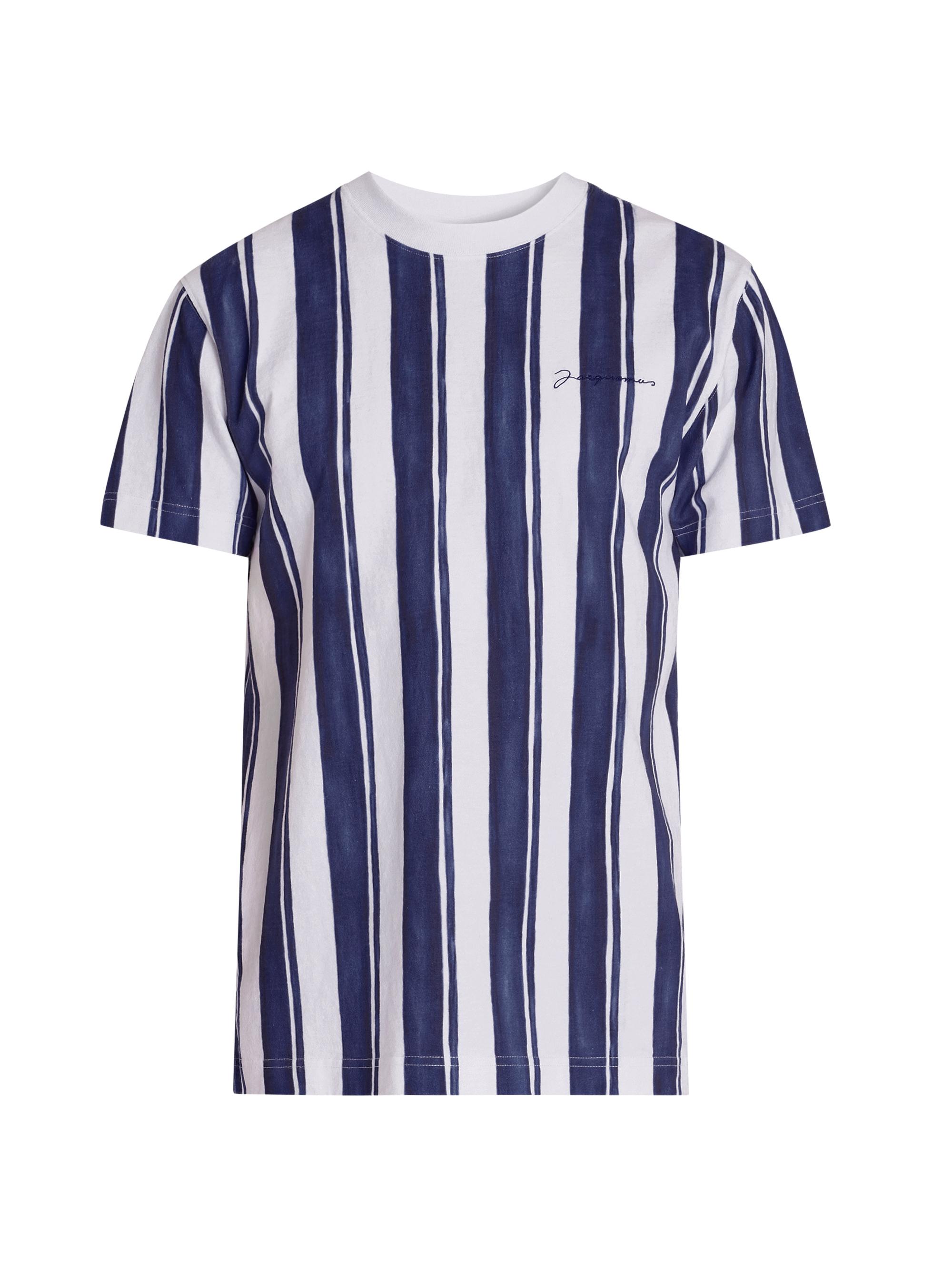 Jacquemus Men's Striped Cotton Crewneck T-Shirt - Blue Ecru Stripe