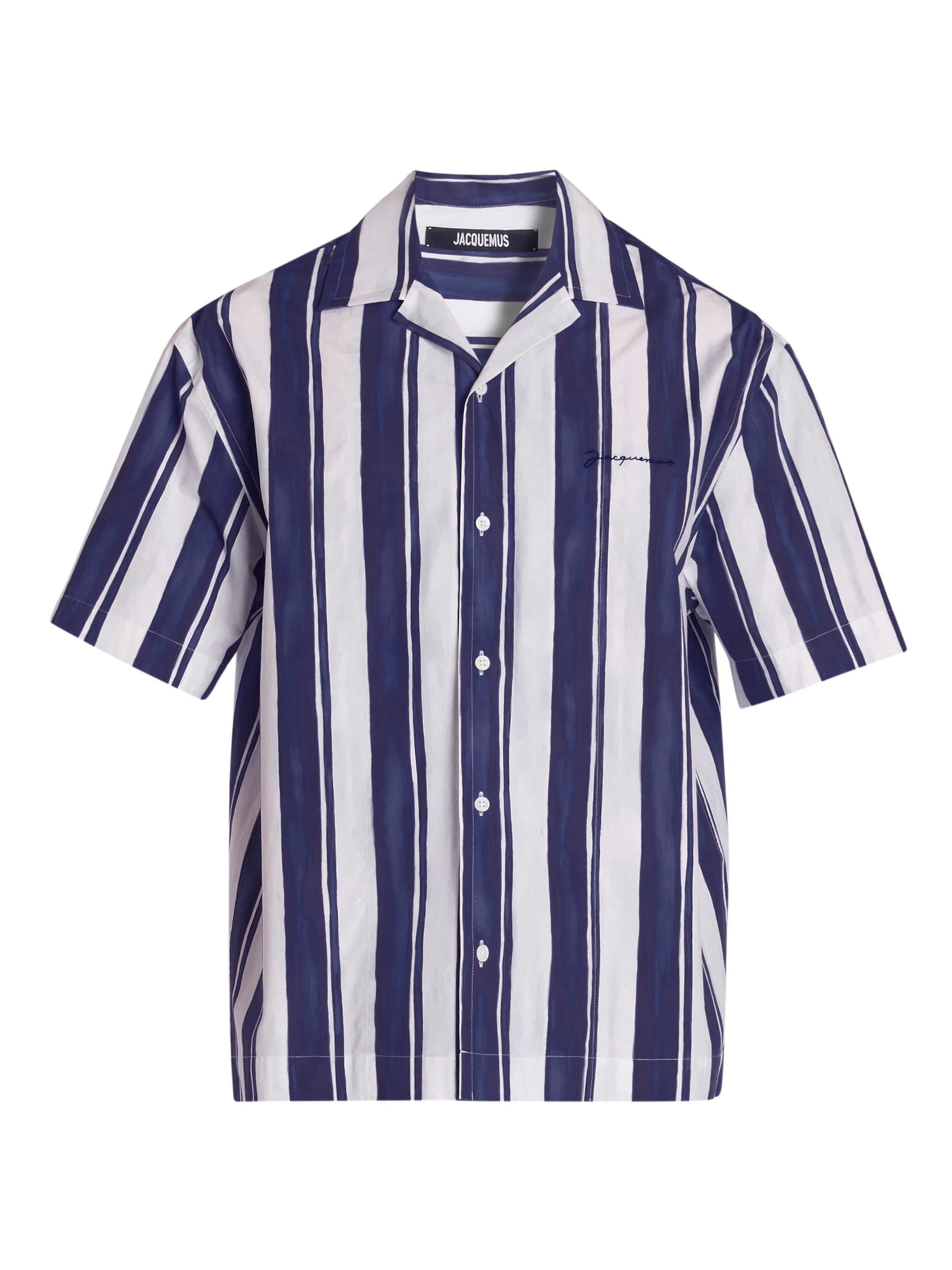 Jacquemus Men's Striped Cotton Camp Shirt - Blue Ecru Stripe