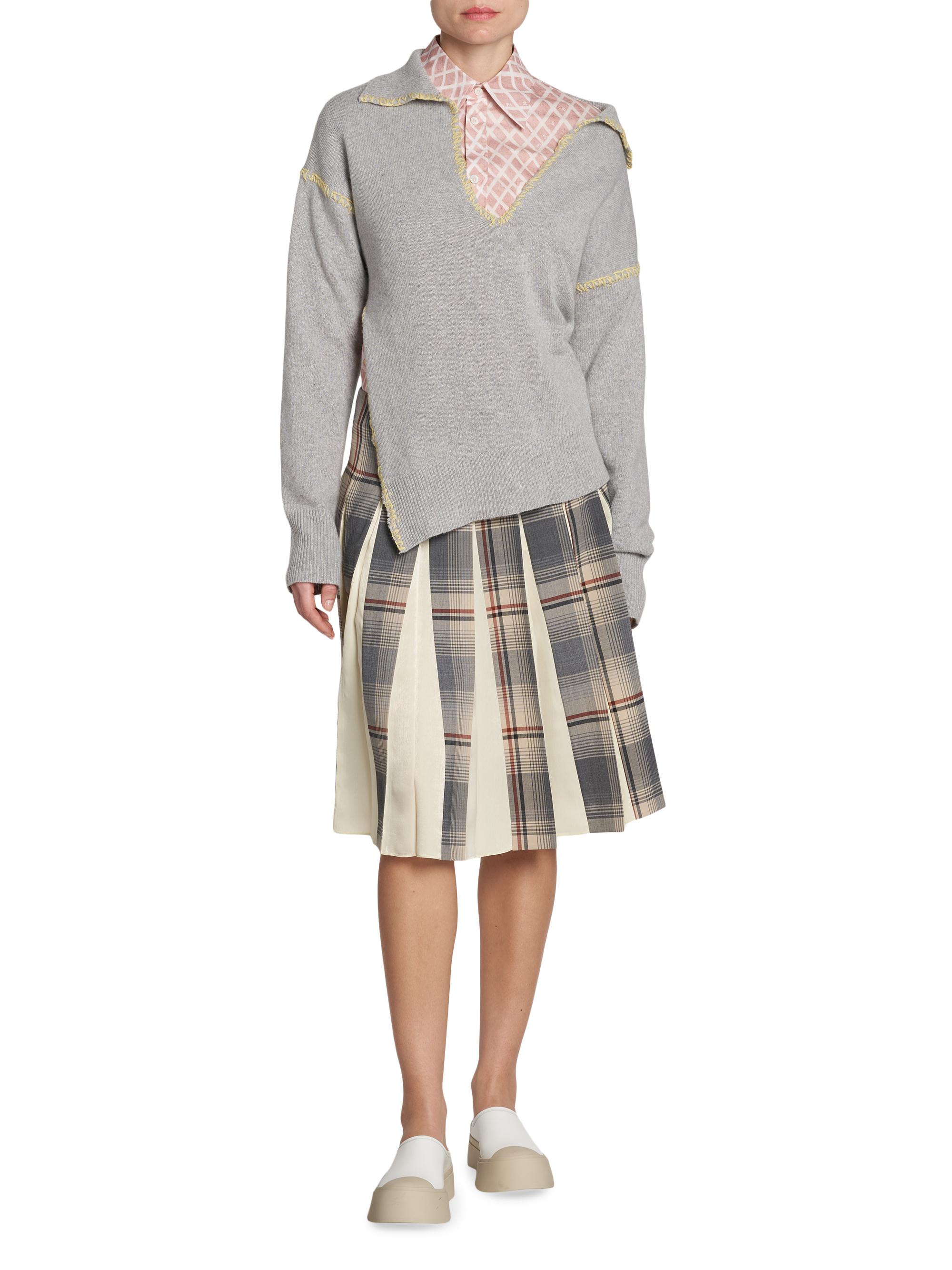 Marni Wool-Cashmere Stitched Asymmetric Sweater | Saks Fifth