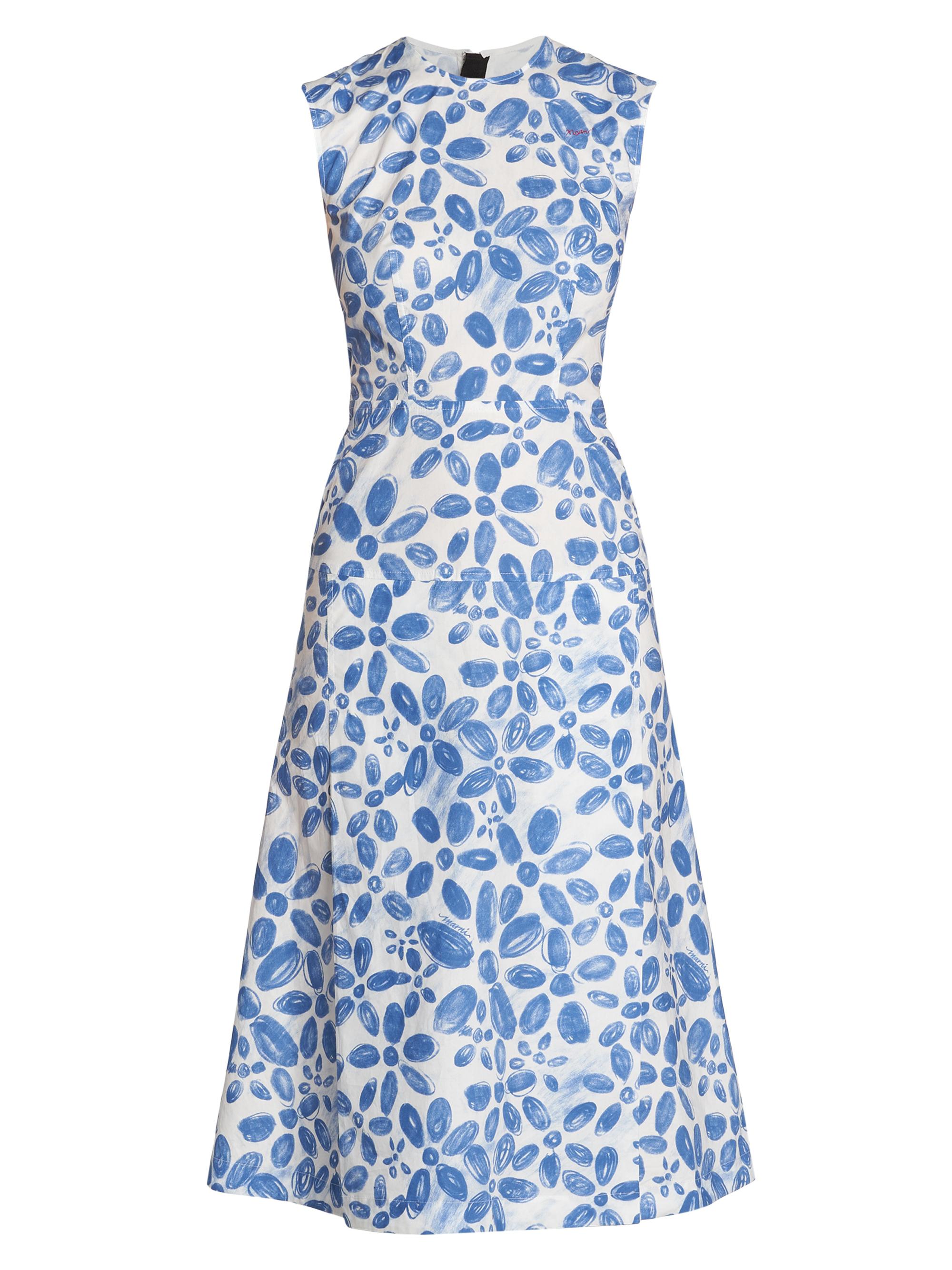 Marni Women's Printed Cotton Midi-Dress - Iris Blue