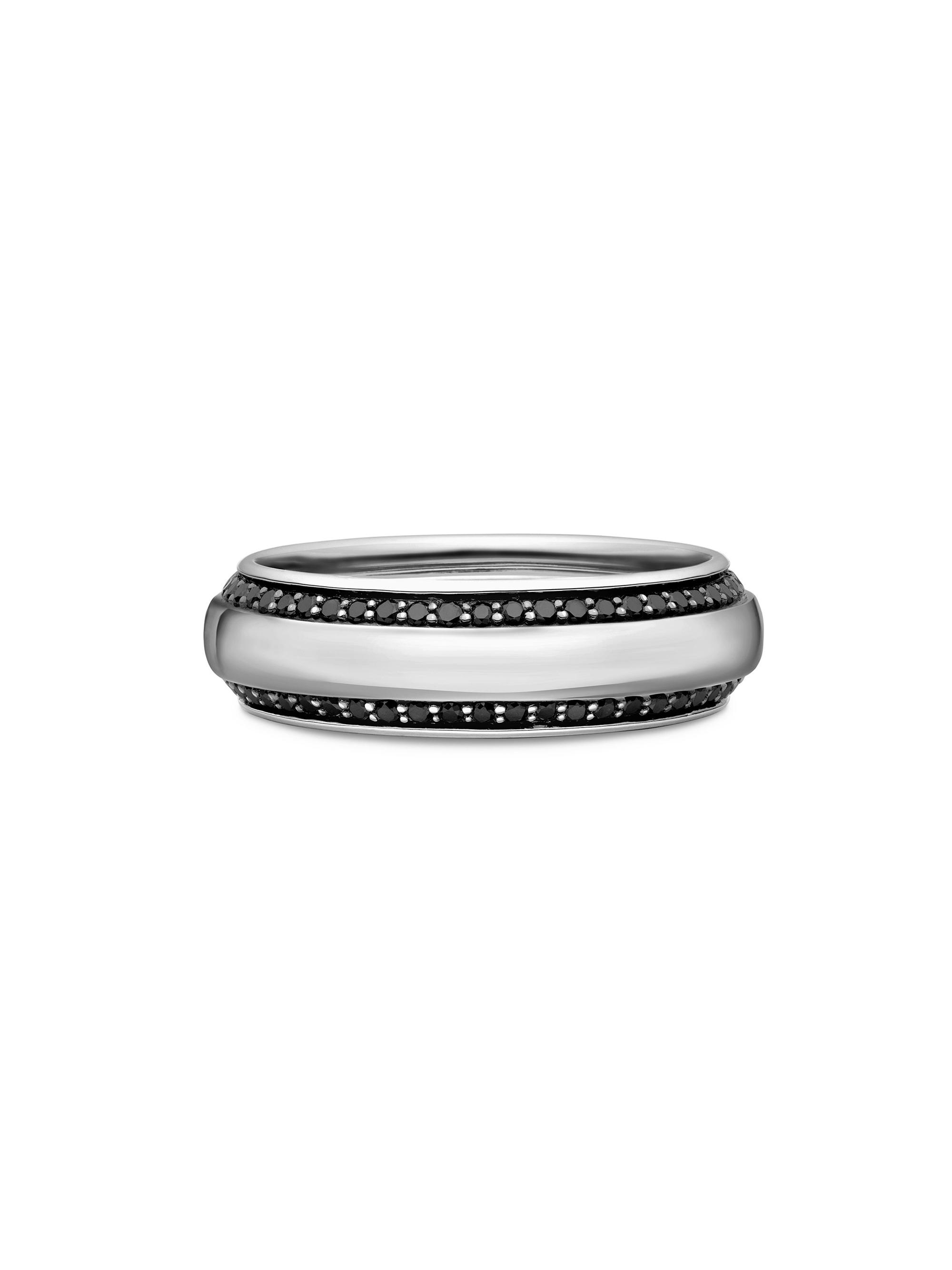 David Yurman Men's Beveled Band Ring in 18K White Gold - Black Diamond