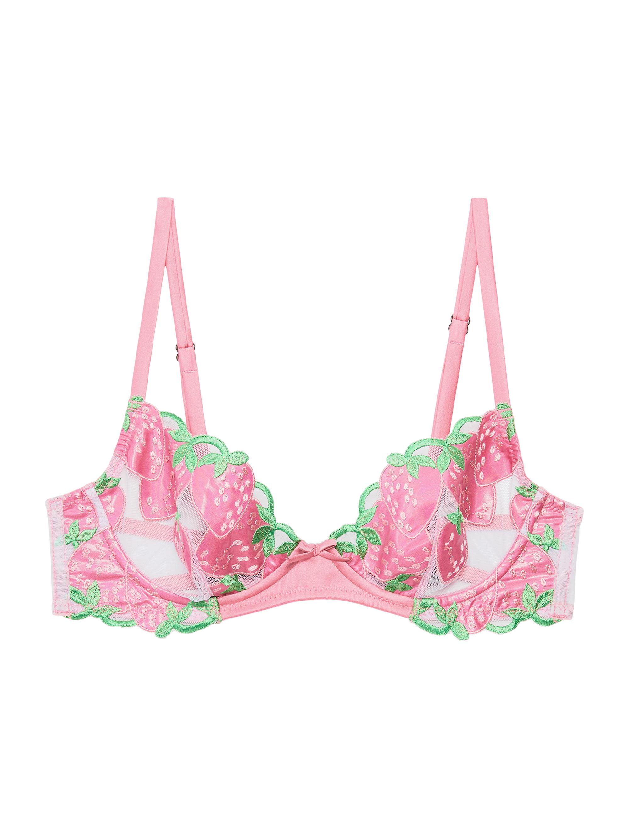 Fleur du Mal Women's Strawberry Embroidery Demi Bra - Pink Cadillac