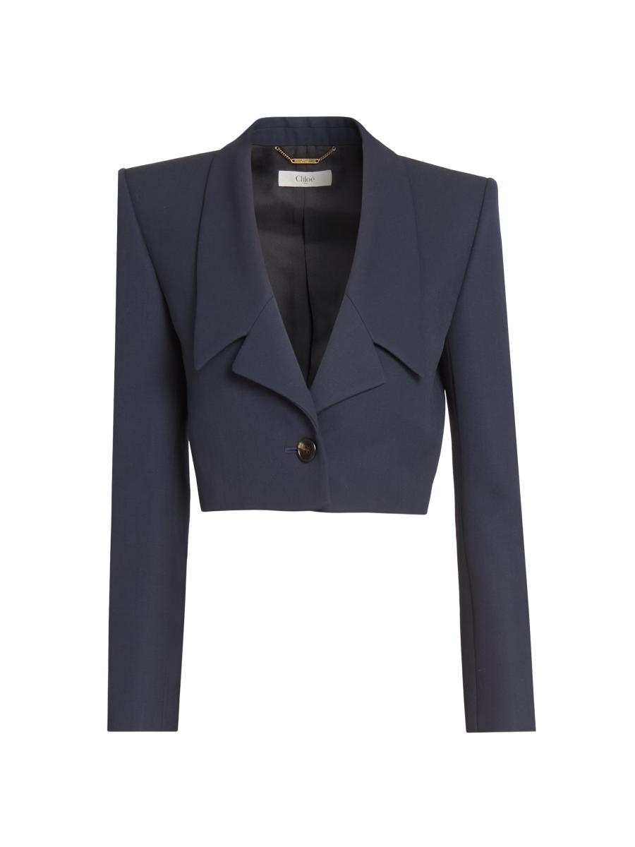 ジャケット Chloe SS23 Black wool blend blazer (CHC23UVE03063 001) Chloe Wool Gabardine Cropped Blazer in Black | FWRD