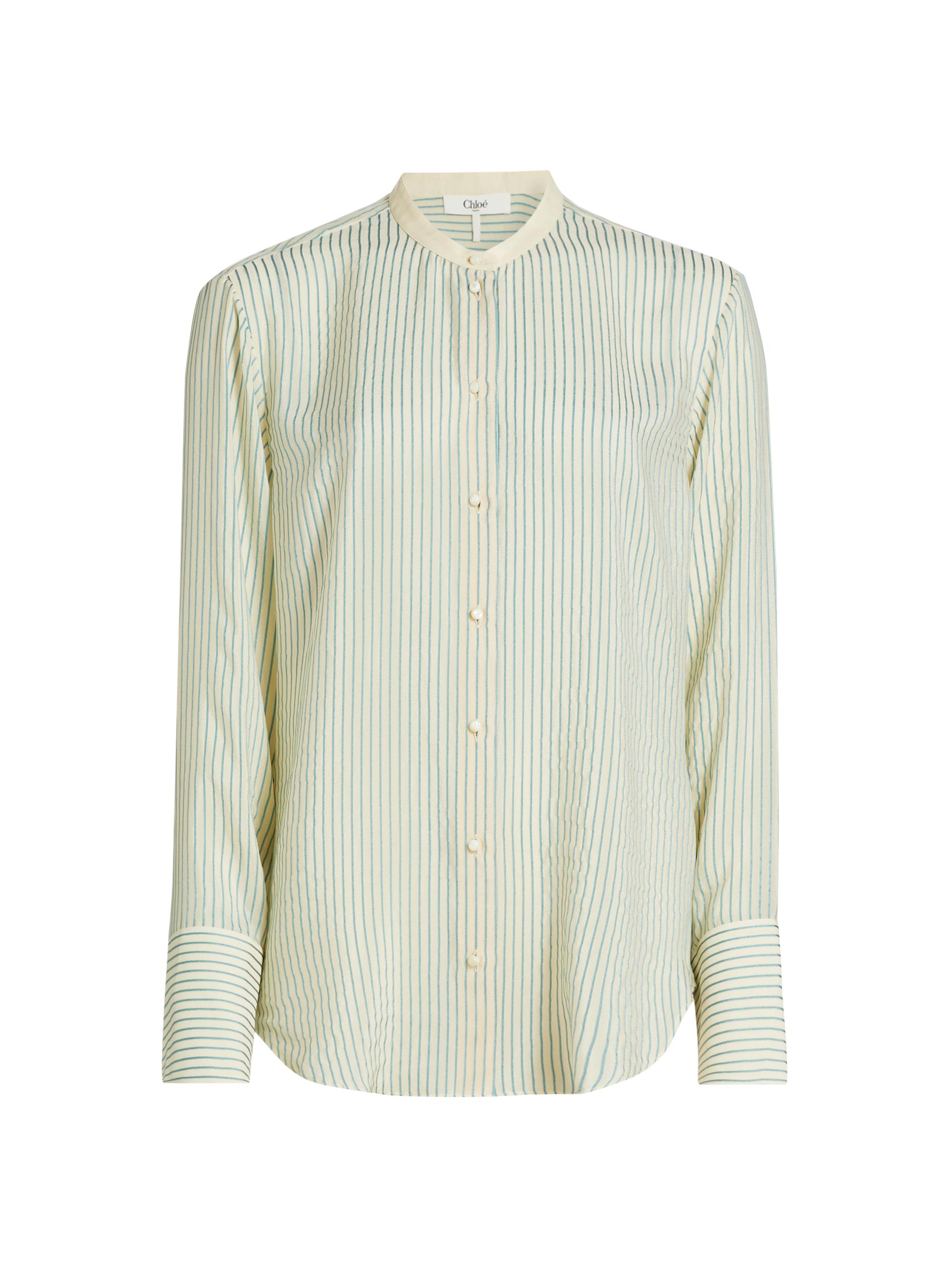 Chloé Women's Oversized Striped Silk Blouse - Blue White
