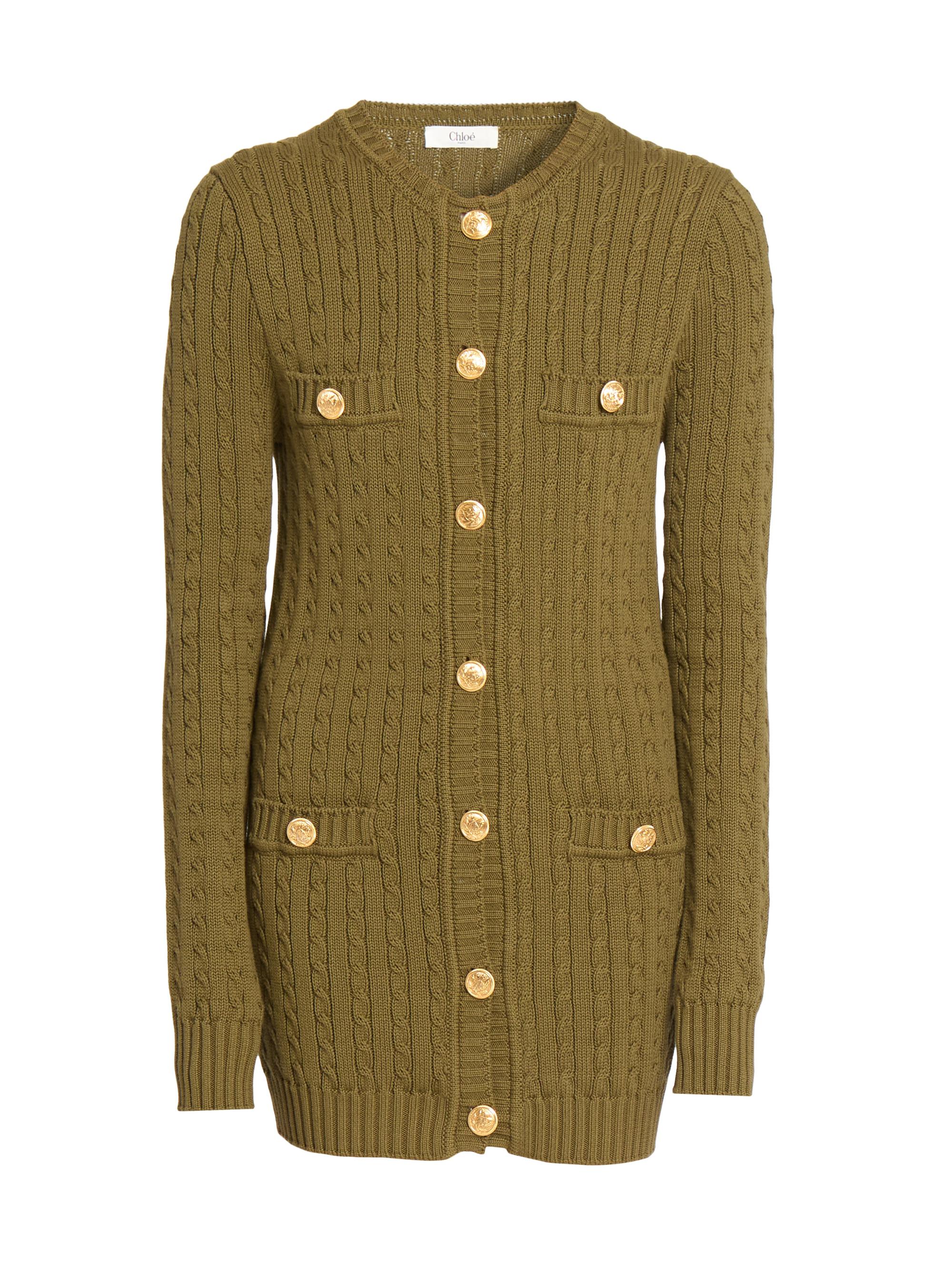 Chloé Women's Cotton Cable-Knit Minidress - Olive Tree