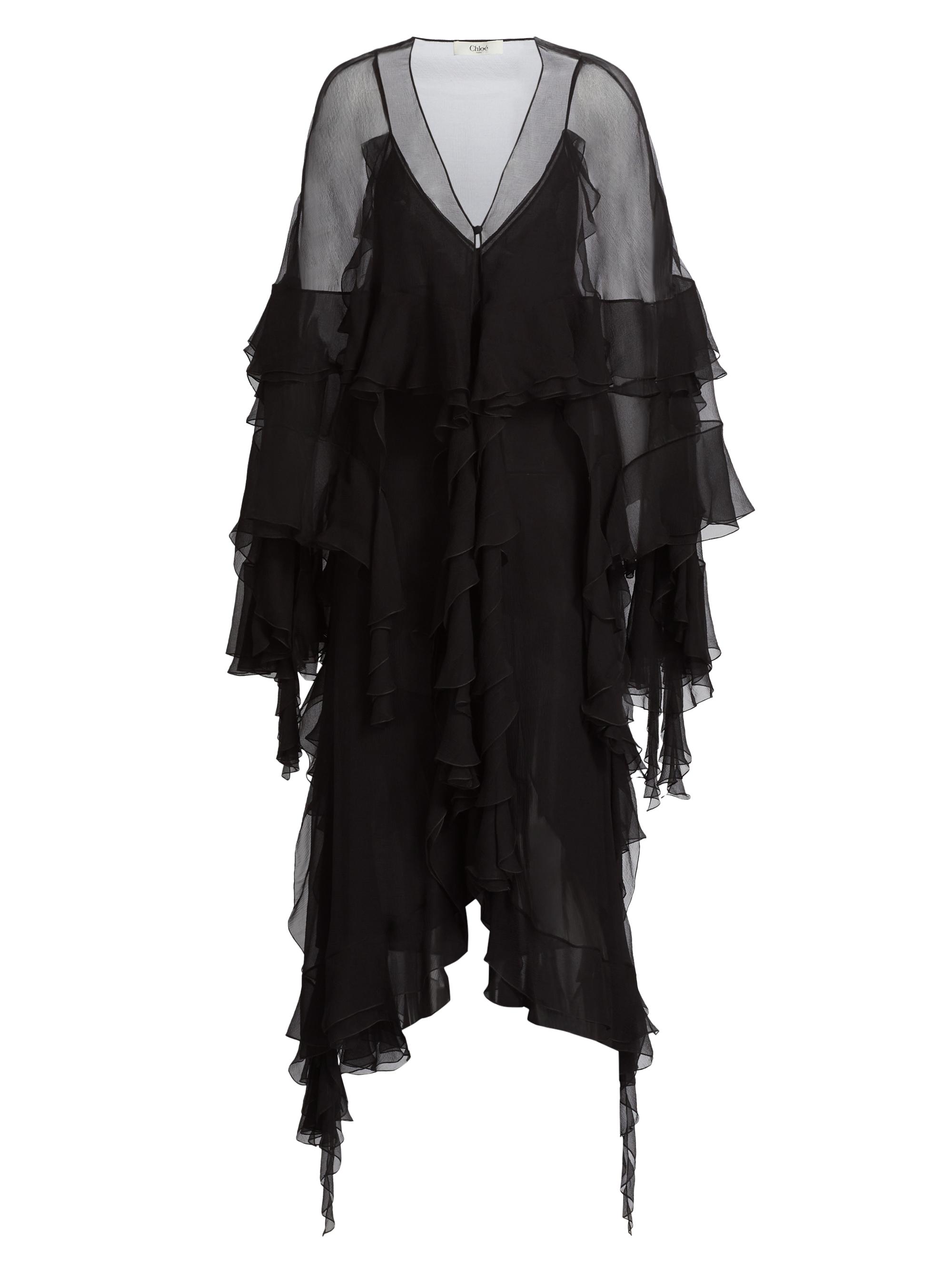 Chloé Women's Ruffled Silk Chiffon Maxi Dress - Black