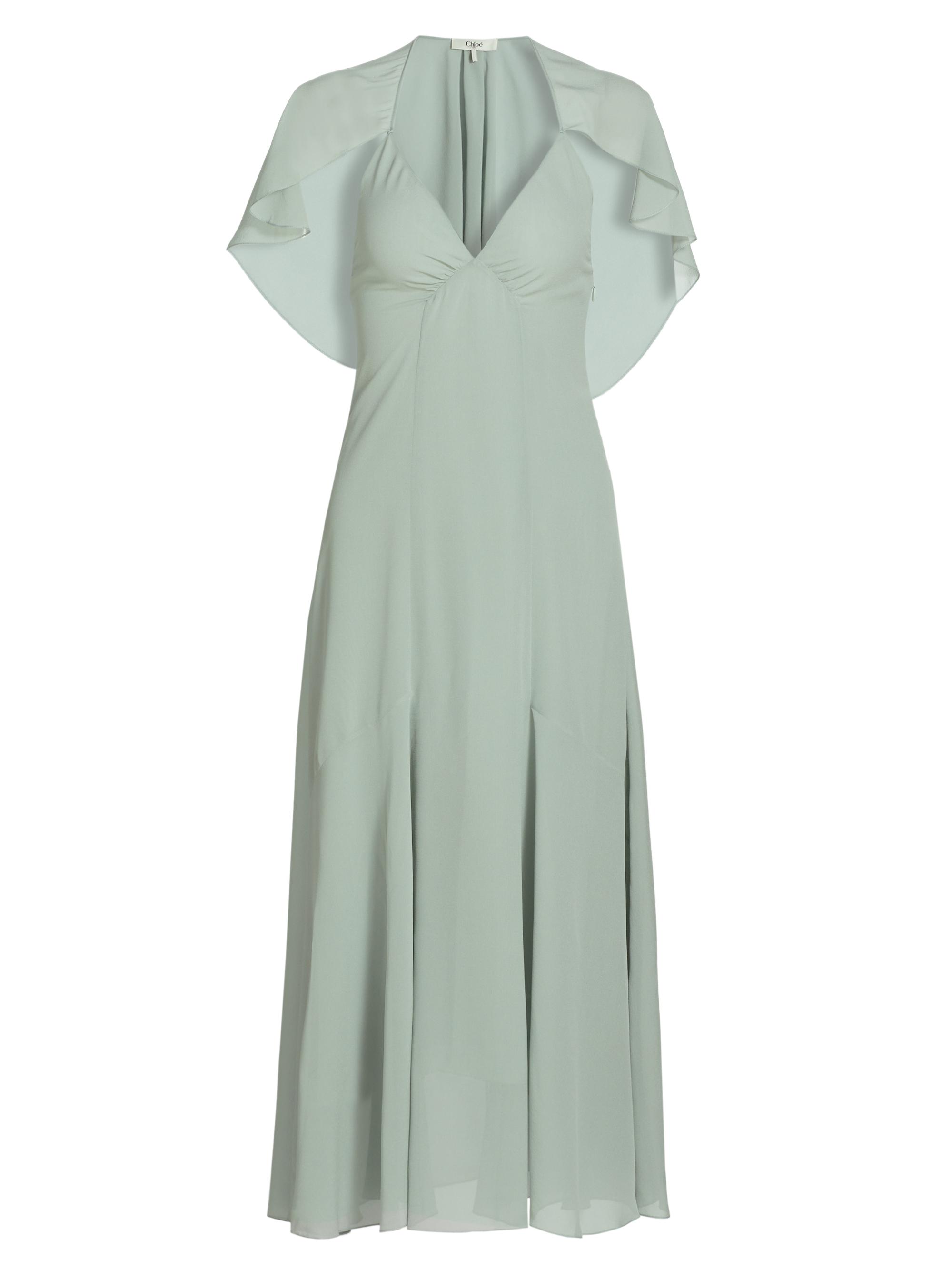 Chloé Women's Silk Capelet Midi-Dress - Desert Green