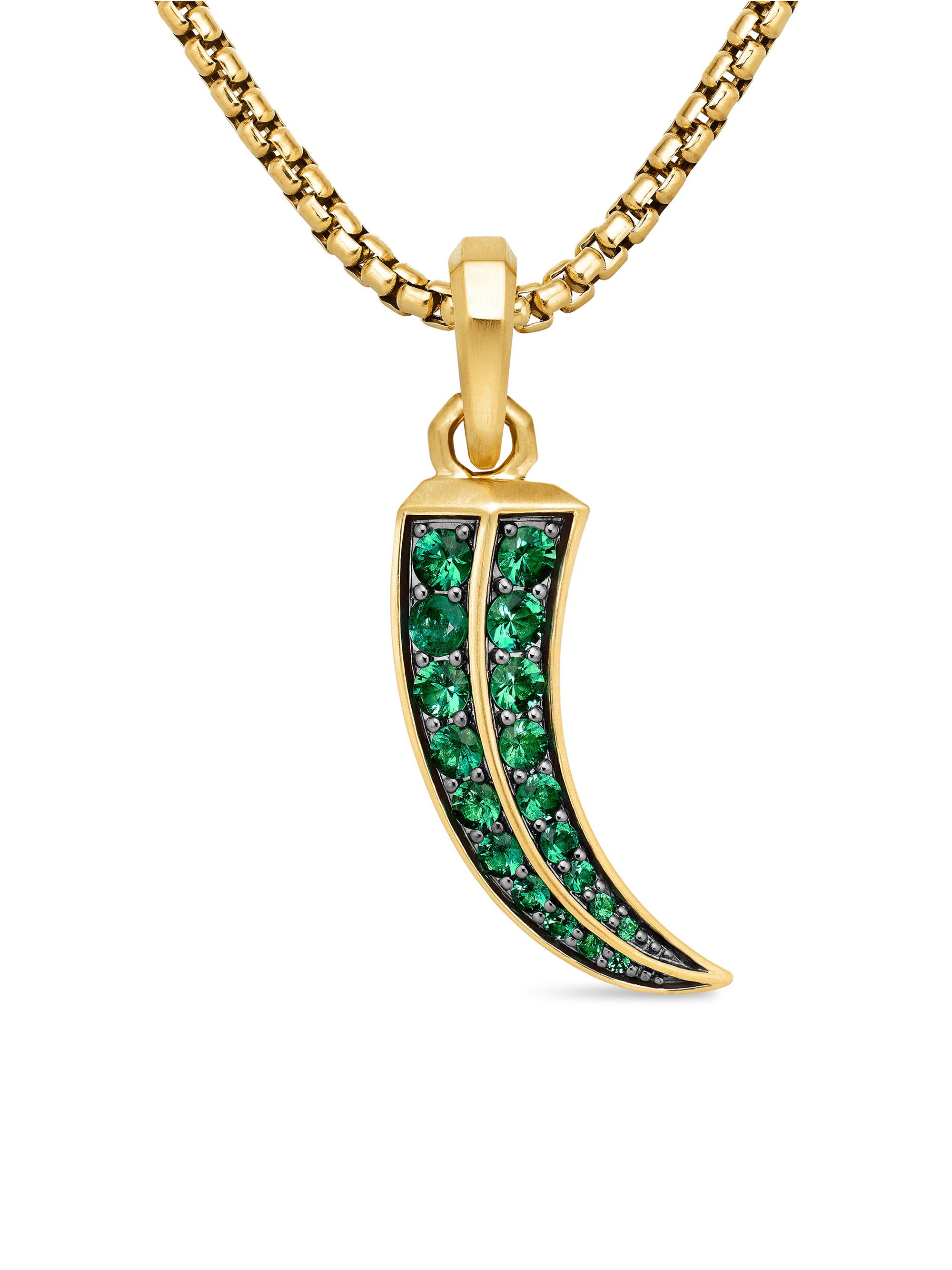 David Yurman Men's Roman Claw Amulet in 18K Yellow Gold - Emerald
