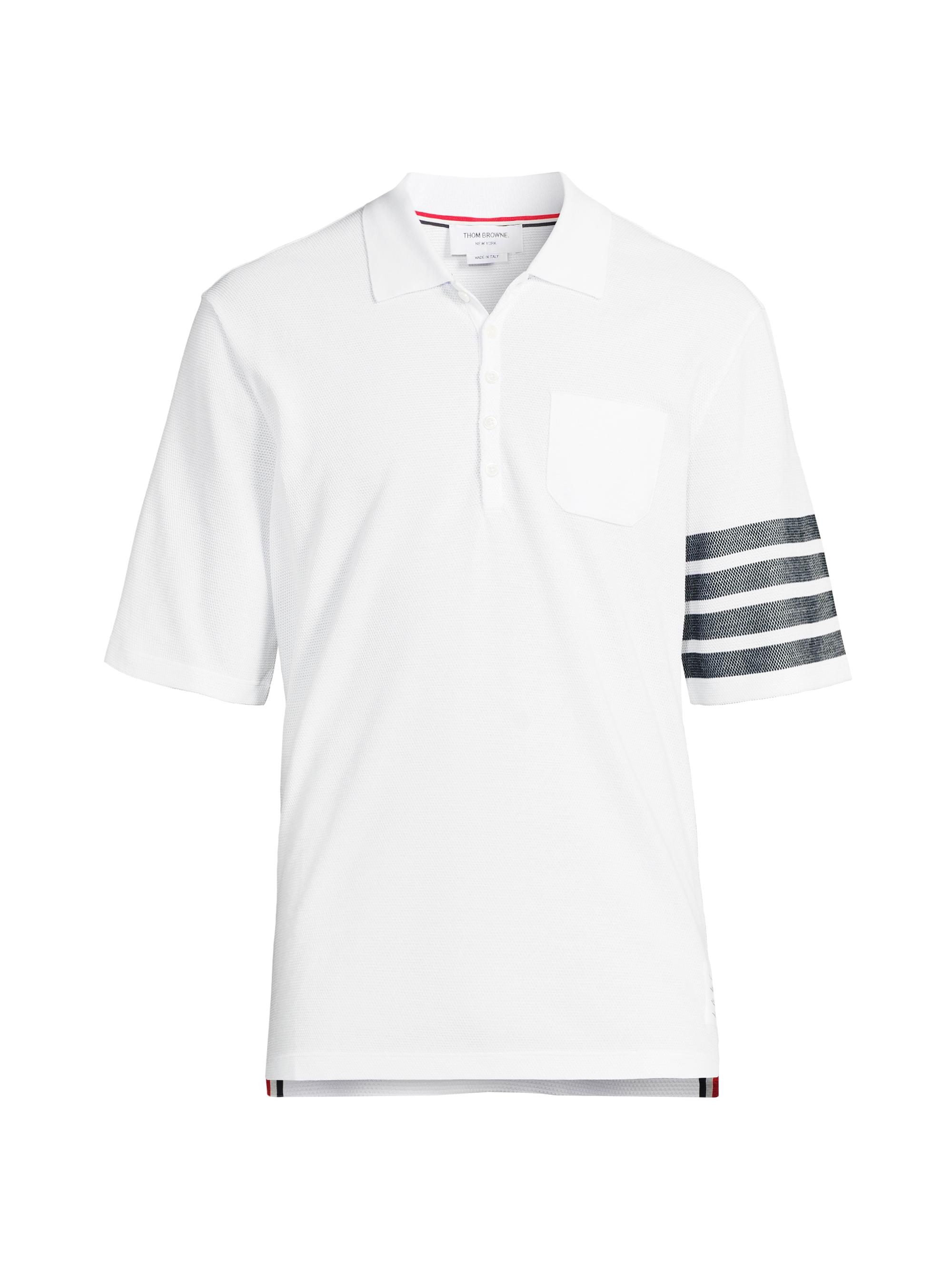 Thom Browne Men's 4-Bar Cotton Polo Shirt - White