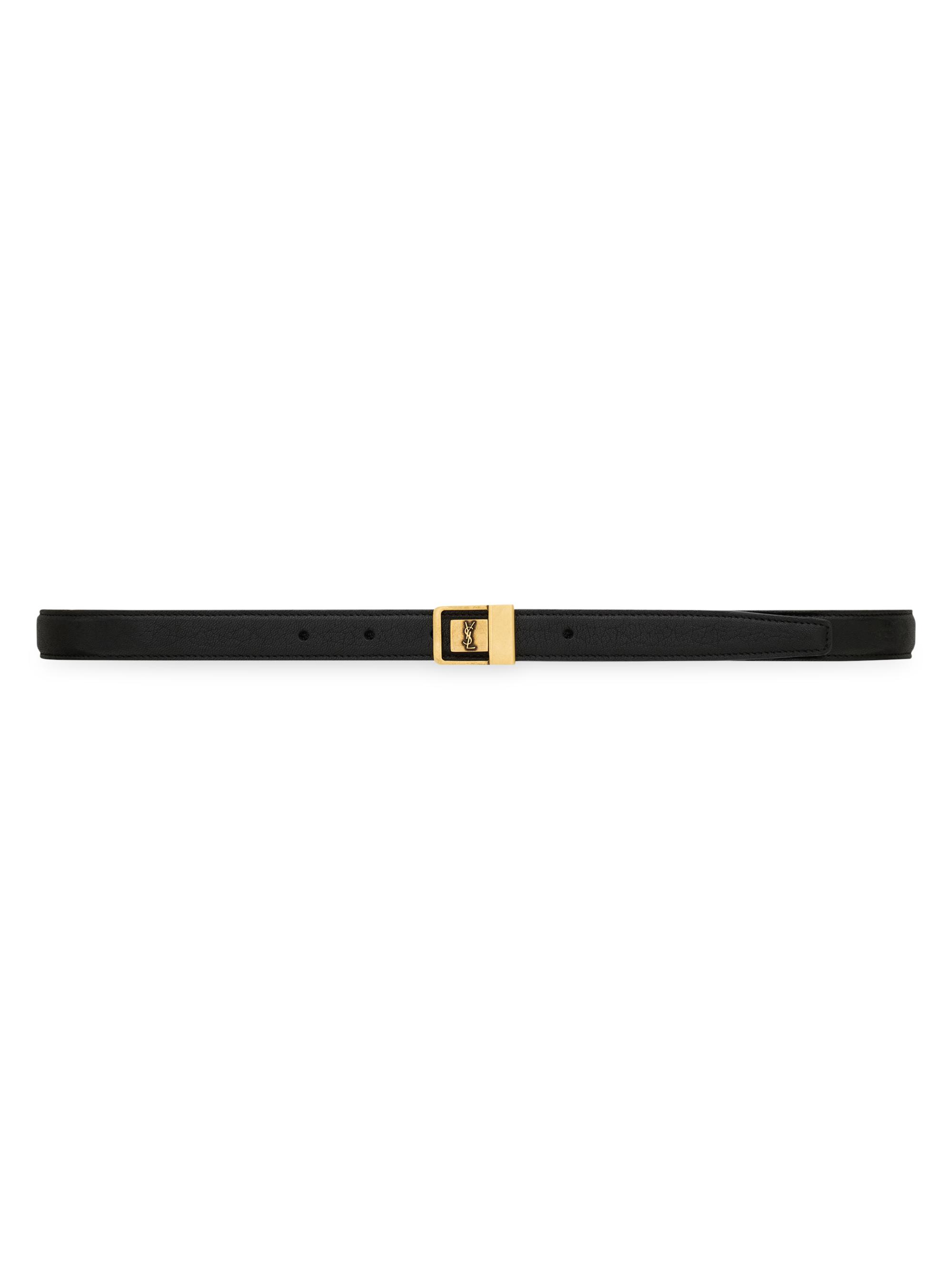 Saint Laurent La 66 Buckle Thin Belt in Grained Lambskin - Black - Women - 32