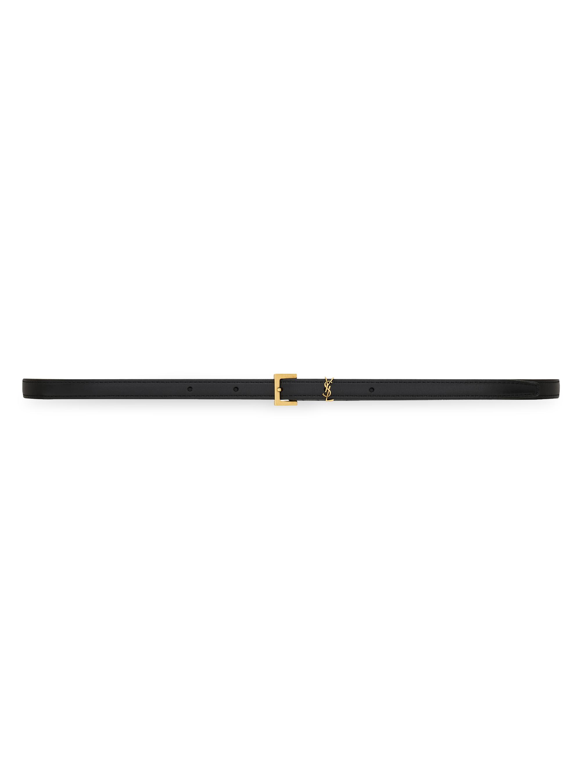 Saint Laurent Women's Cassandre Extra Thin Belt in Smooth Leather - Black