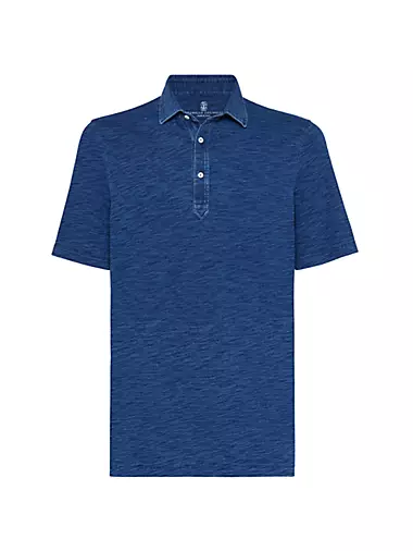 Denim Effect Cotton Jersey Polo Shirt