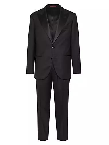 Lightweight Virgin Wool and Silk Twill Tuxedo with Peak Lapel Jacket and Pleated Trousers