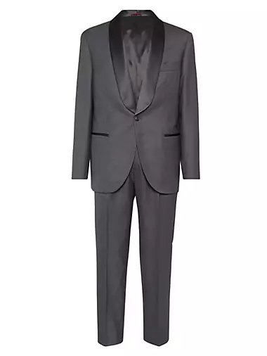 Lightweight Virgin Wool and Silk Twill Tuxedo with Shawl Lapel Jacket and Pleated Trousers