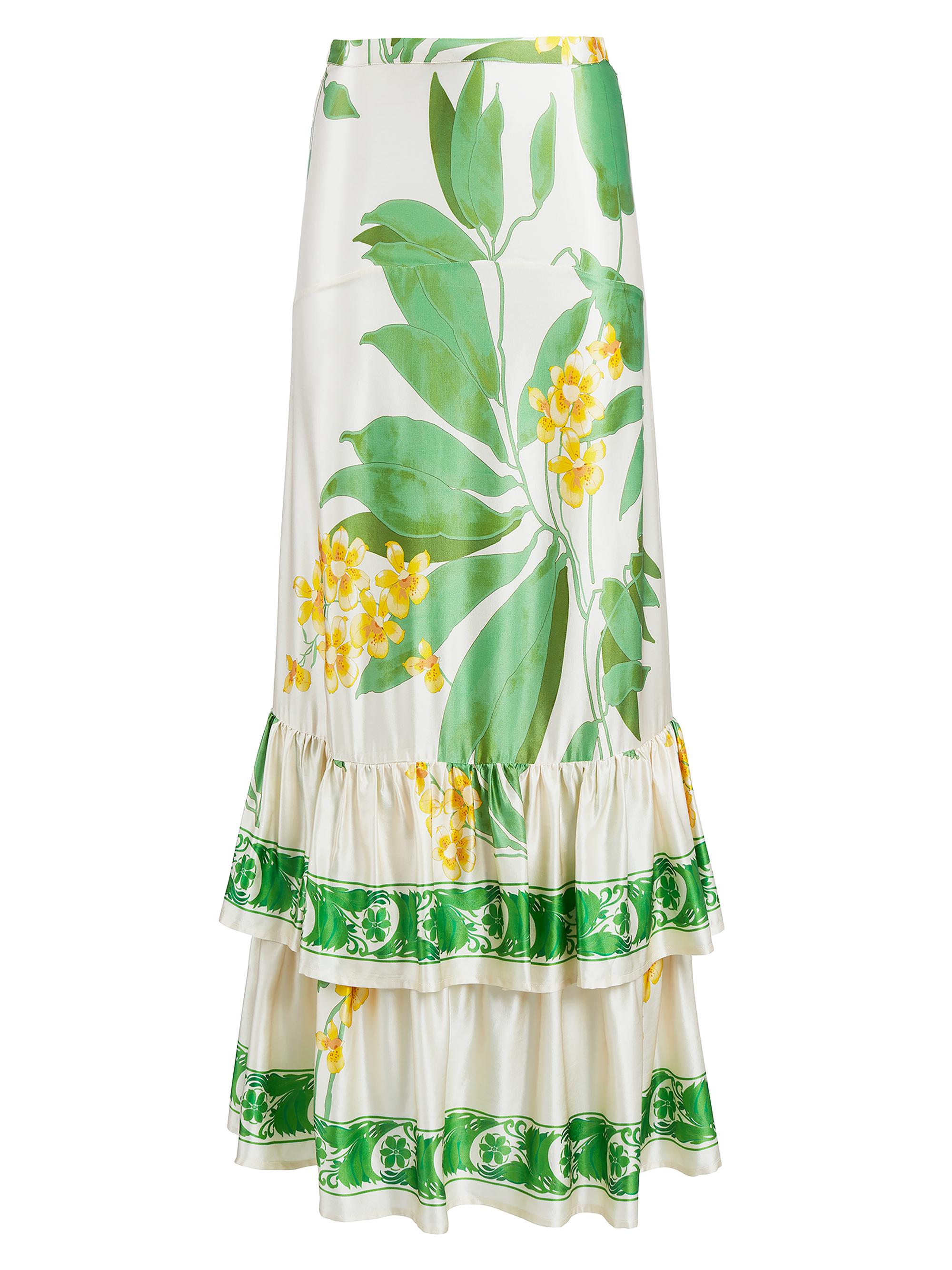 Secret Mission Women's St. Lucia Natalie Maxi Tiered Skirt - Tropical Green
