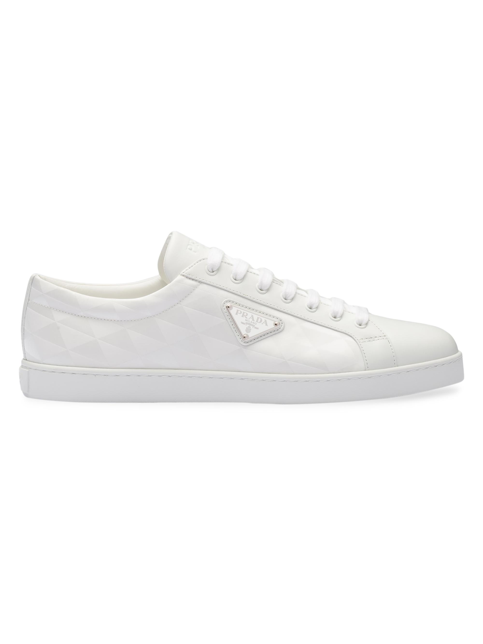 Prada Men's Leather and Re-Nylon Sneakers - White