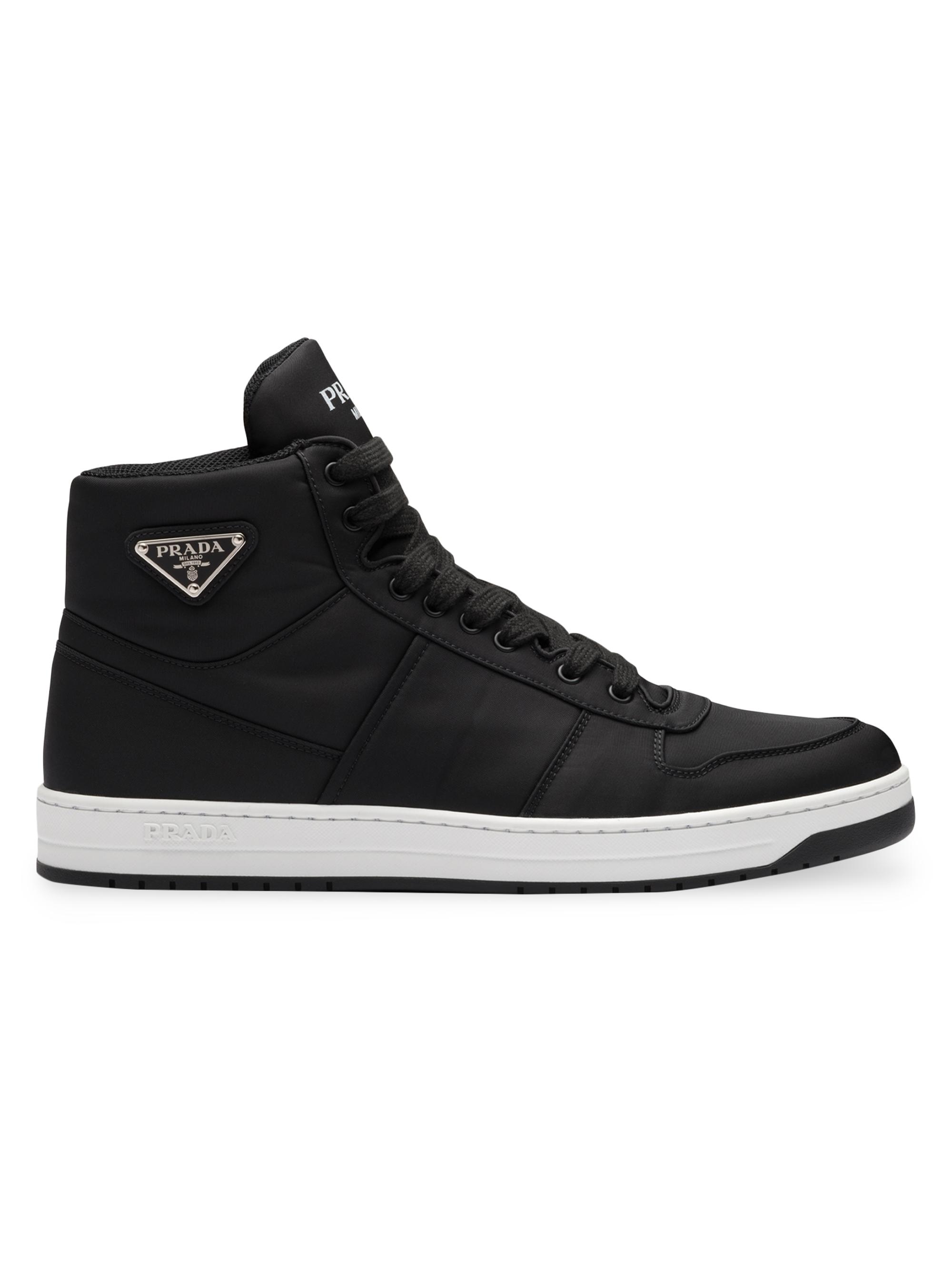 Prada Men's Re-Nylon Gabardine High Top Sneakers - Black