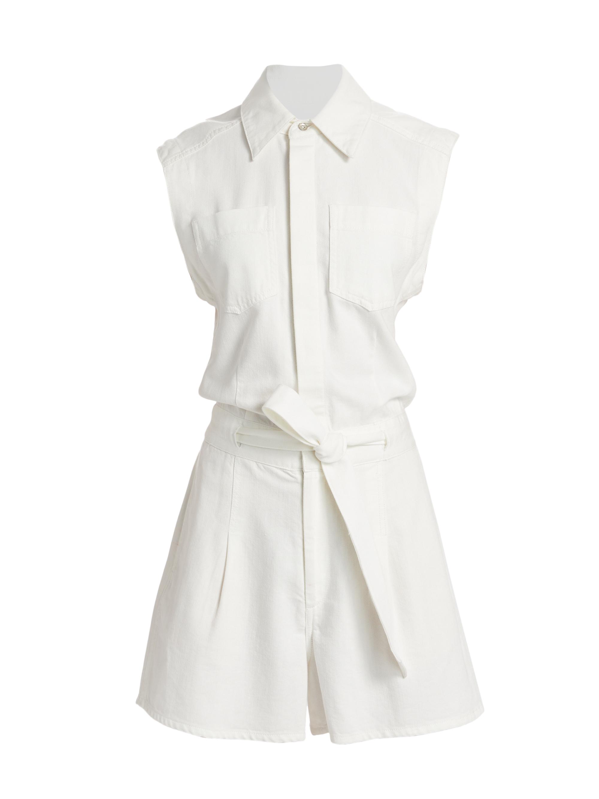 rag & bone Women's Eliza Denim Sleeveless Belted Romper - White