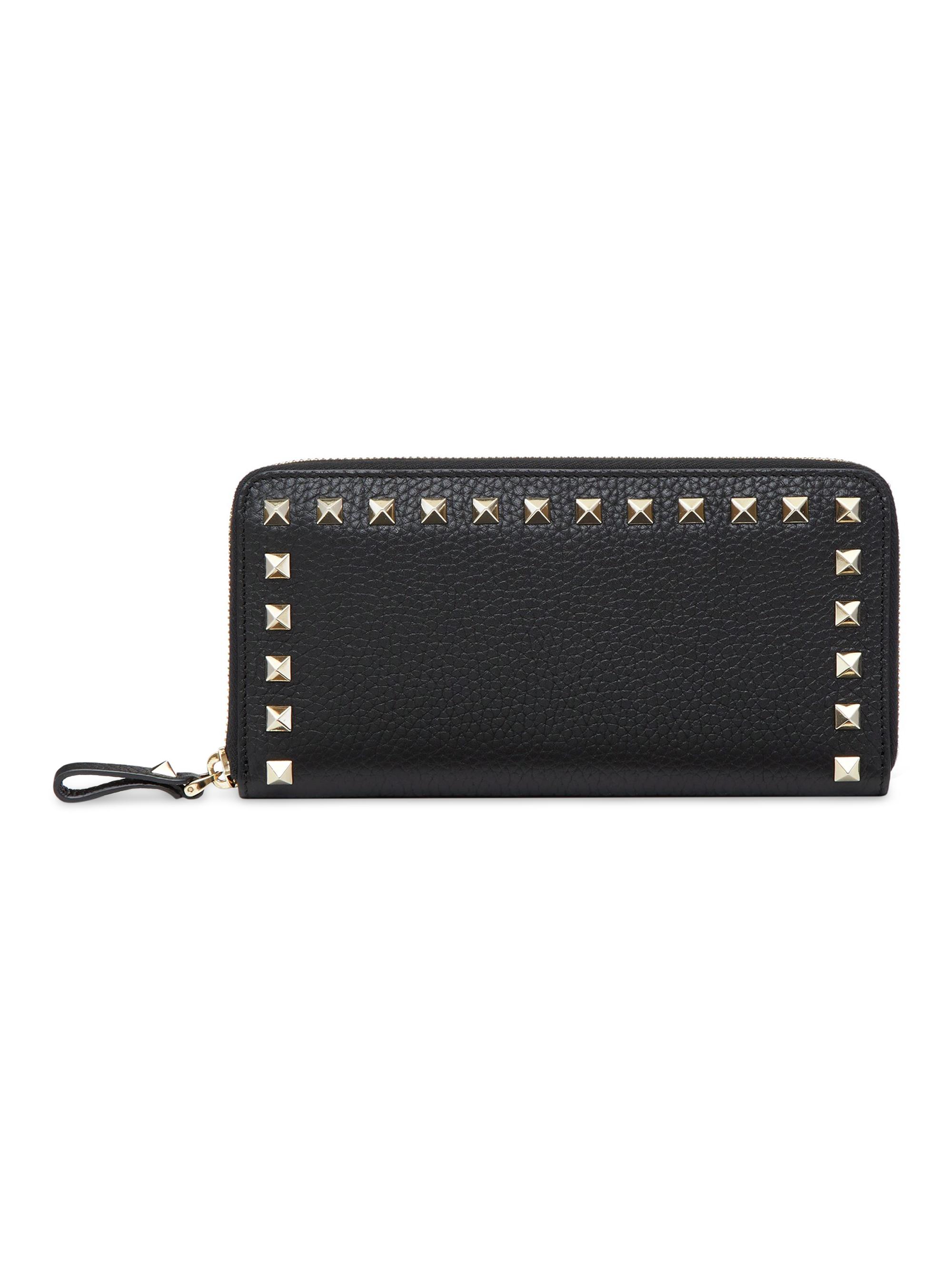 Valentino Garavani Women's Rockstud Grainy Calfskin Zippered Wallet - Black