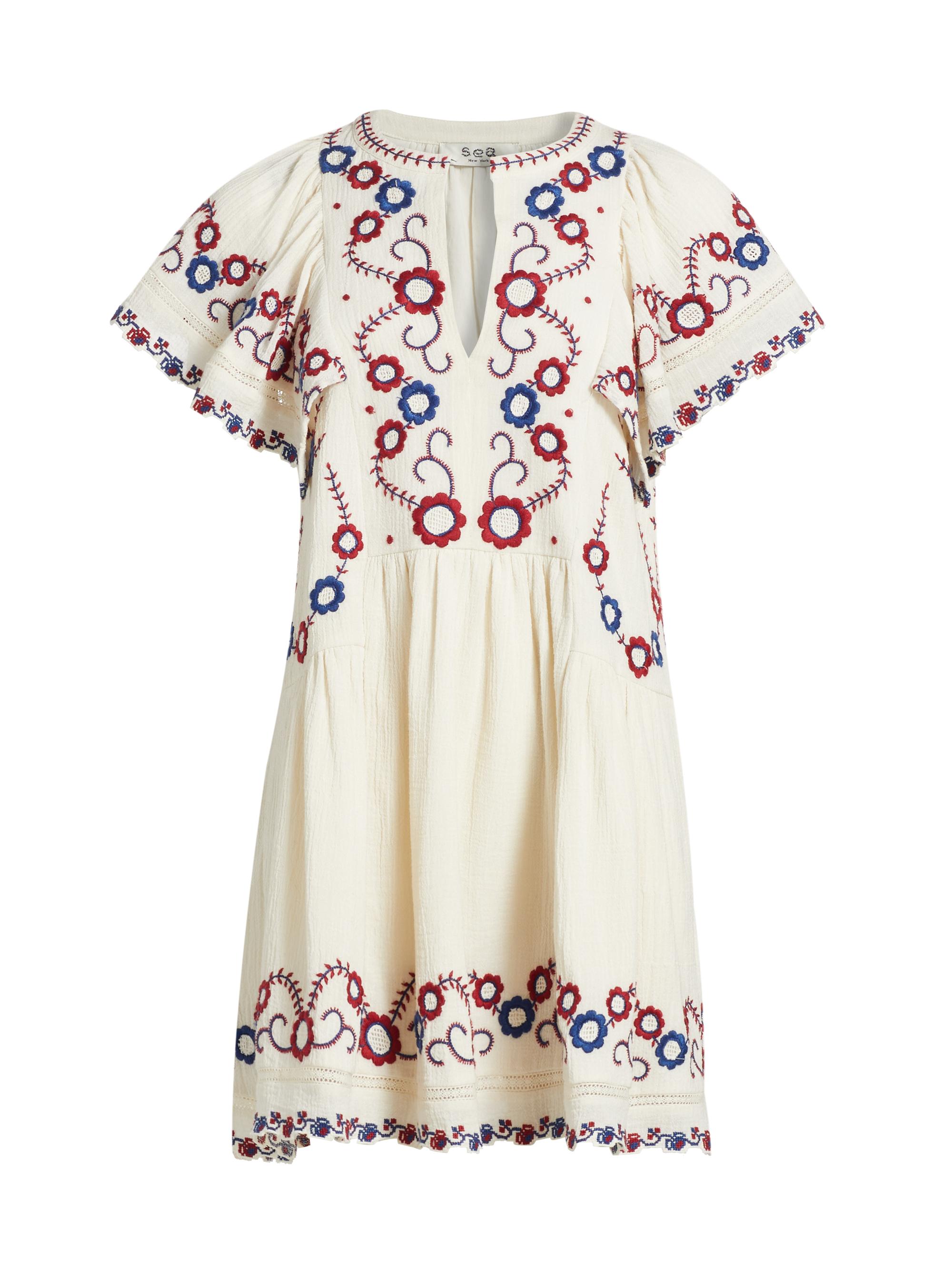 Sea Women's Soren Cotton Floral-Embroidered Minidress - Cream Multi