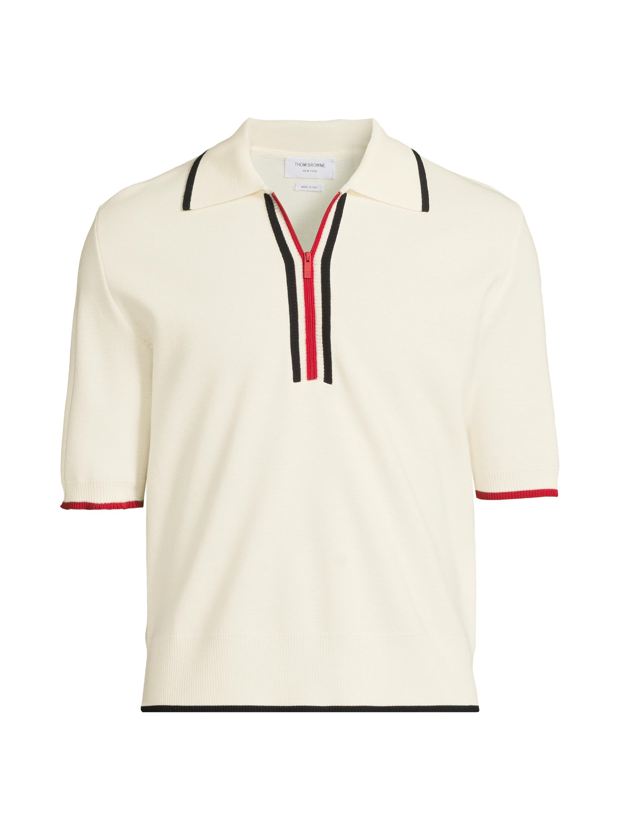 Thom Browne Men's Wool Half-Zip Polo Top - White