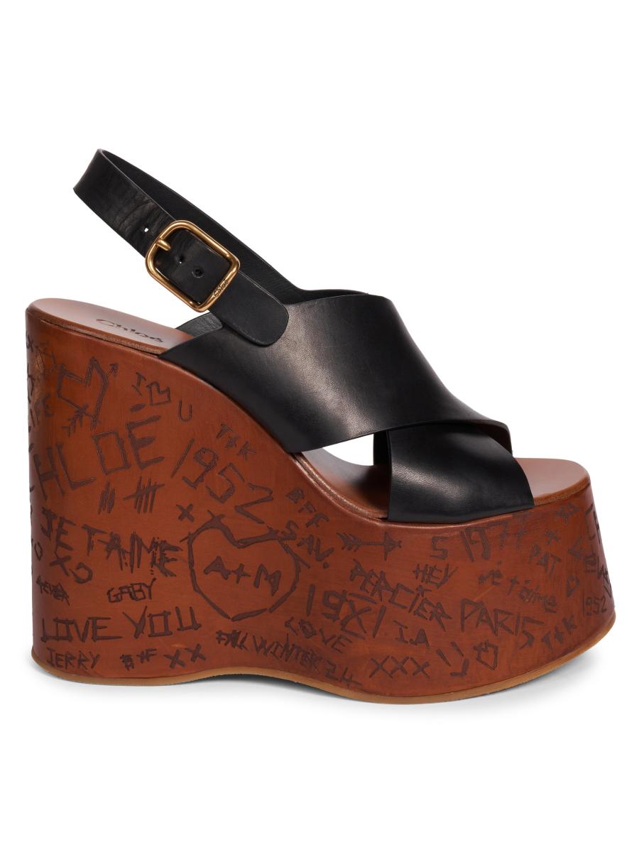 Chloé Maxime 140MM Leather Wedge Sandals | Saks Fifth Avenue